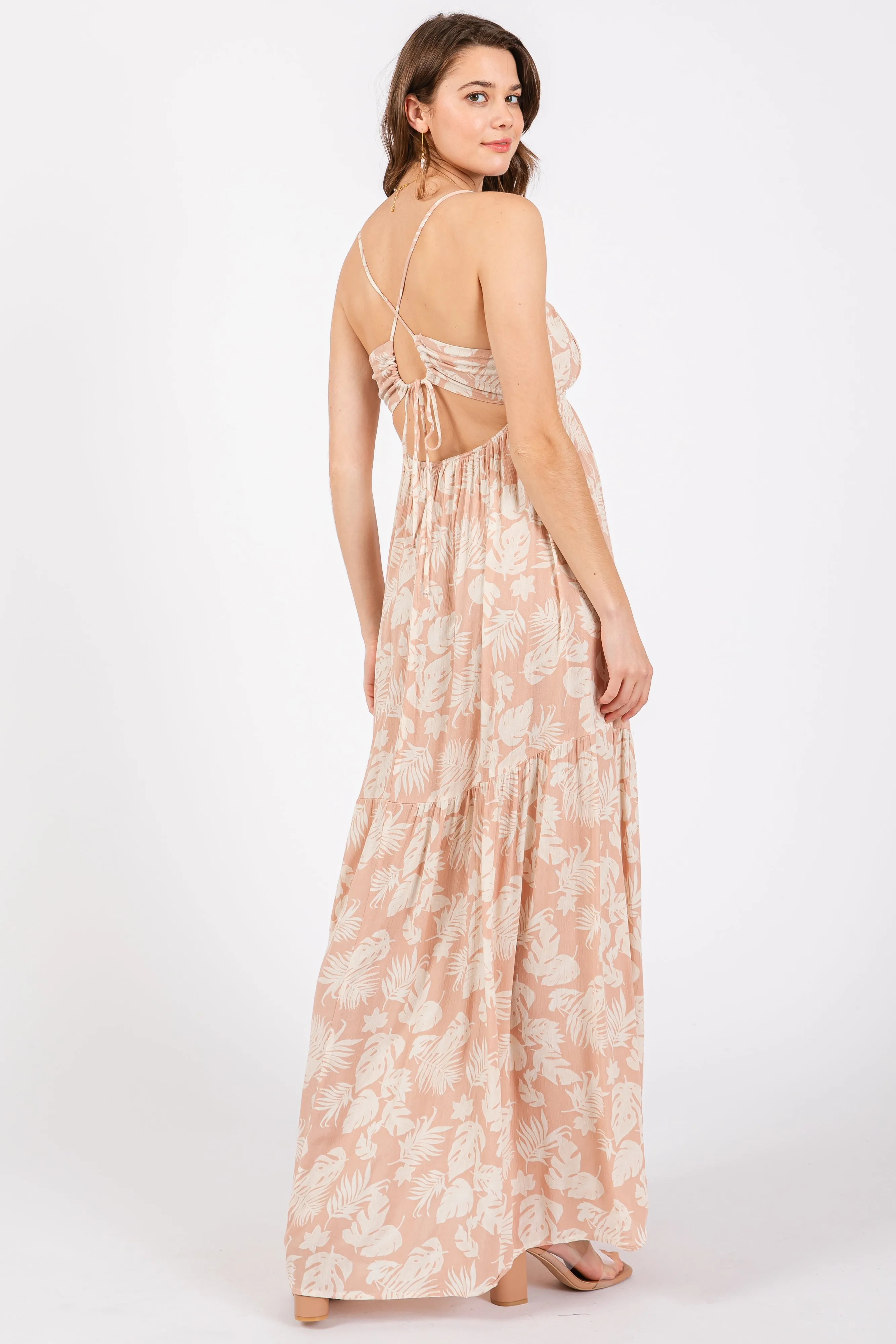 Light Pink Foral Front Cutout Open Cross Back Maxi Dress sold by Pinkblush product image thumbnail 3