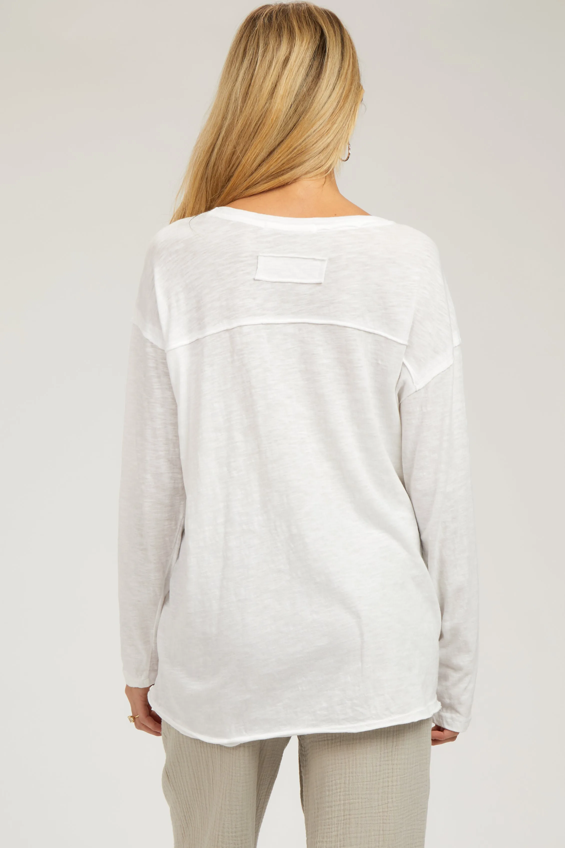 White Mineral Wash Front Pocket Long Sleeve Maternity Top sold by Pinkblush product image thumbnail 4