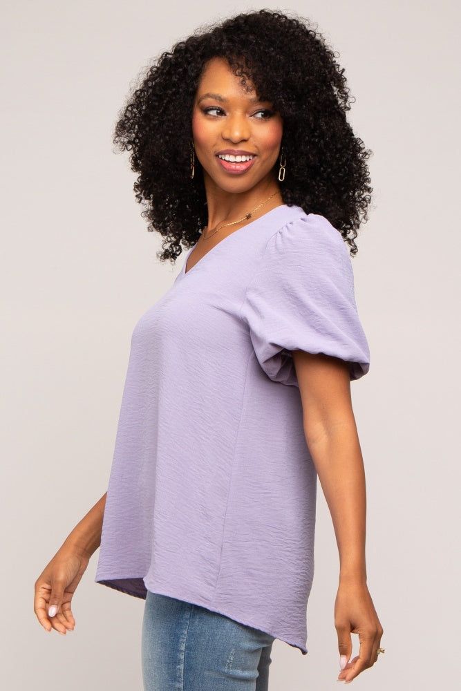 Lavender Puff Sleeve V-Neck Top sold by Pinkblush product image thumbnail 2