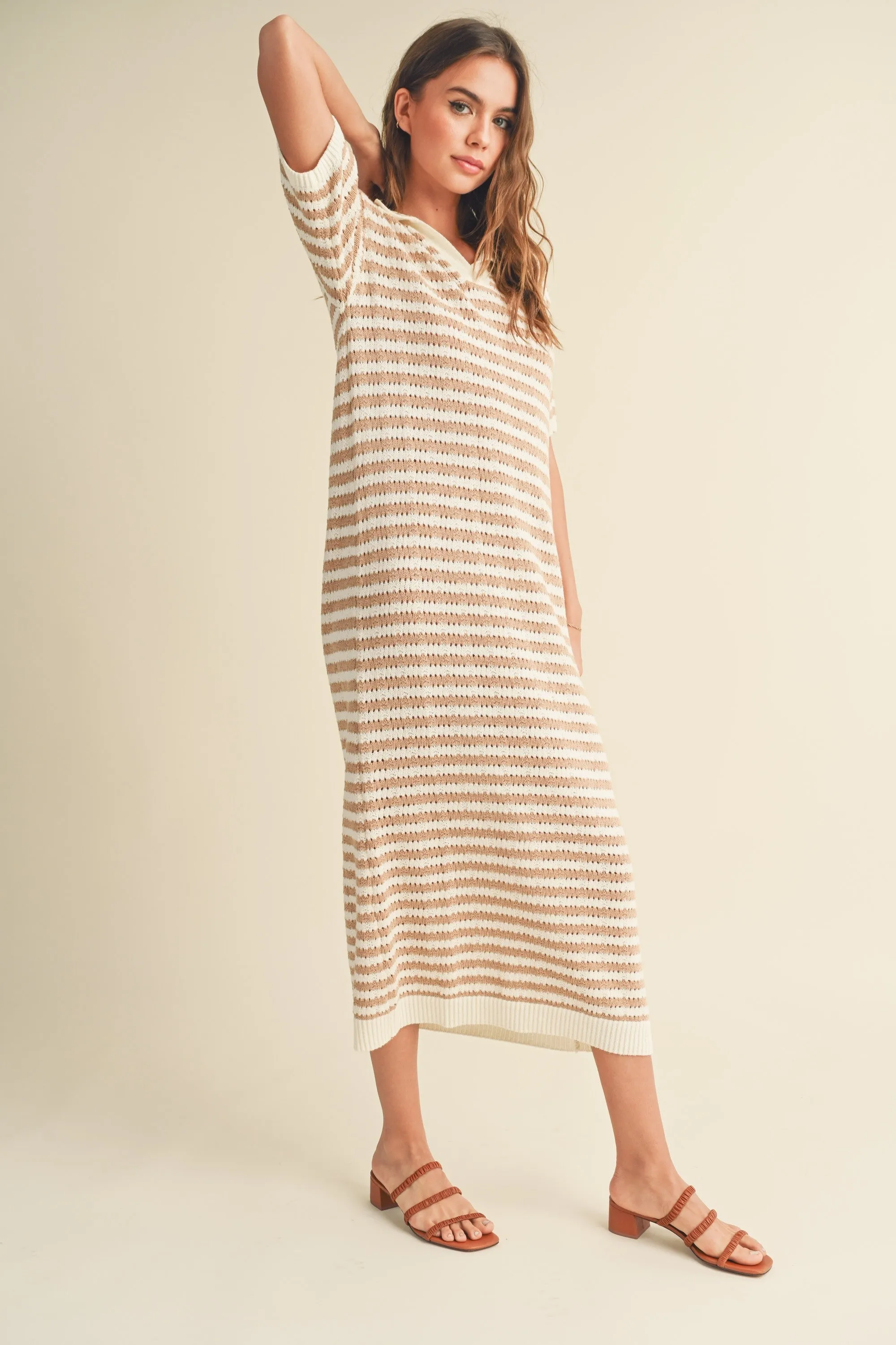 Beige Collared Knit Maxi Dress sold by Pinkblush product image thumbnail 2