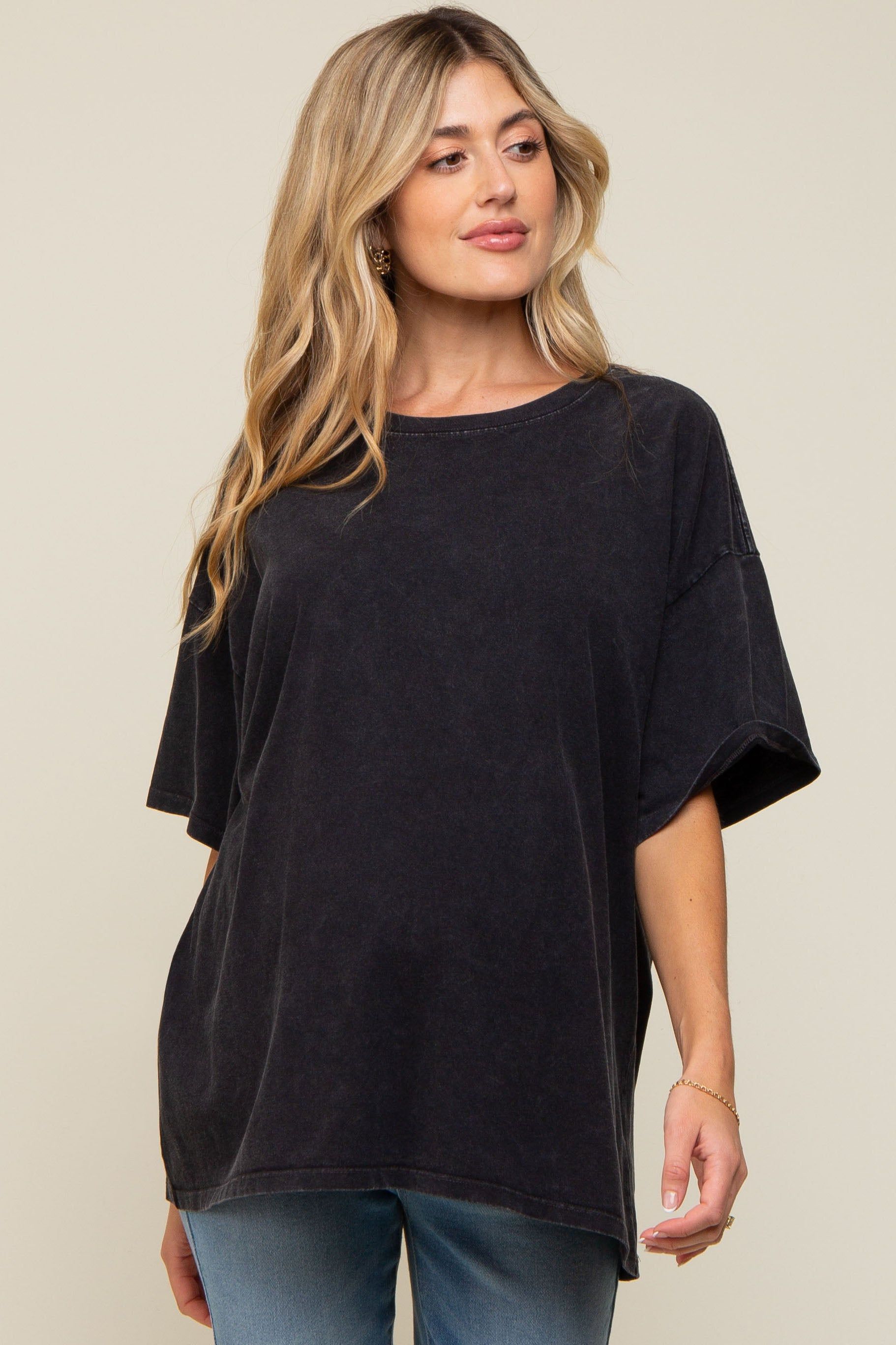 Black Faded Oversized Maternity T-Shirt sold by Pinkblush