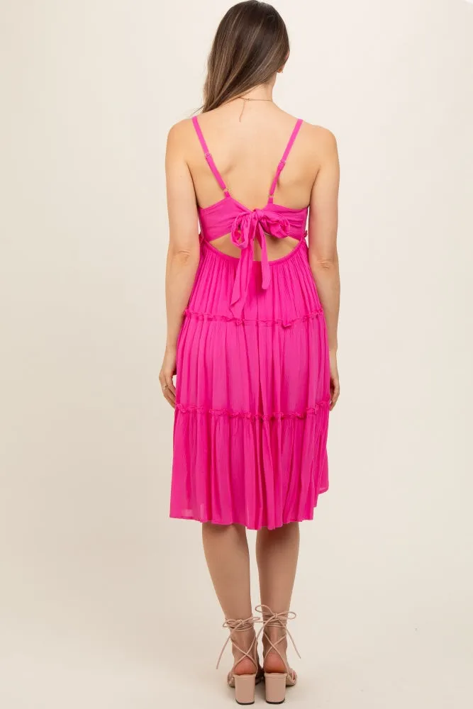 Fuchsia Ruffle Tiered Cutout Back Tie Maternity Dress sold by Pinkblush product image thumbnail 4
