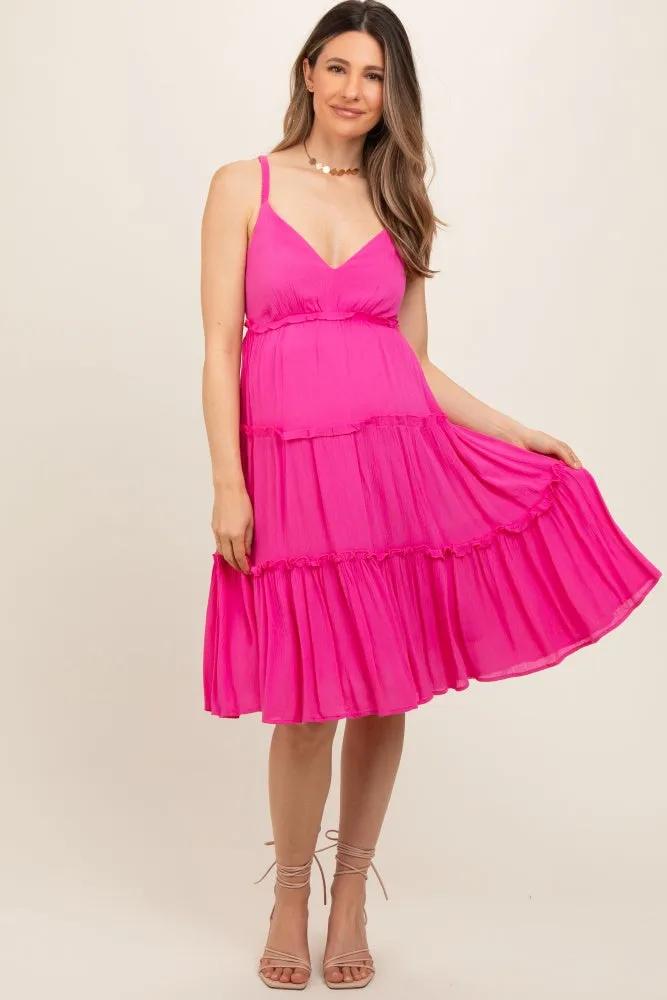Fuchsia Ruffle Tiered Cutout Back Tie Maternity Dress sold by Pinkblush