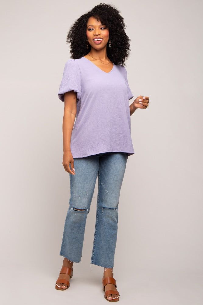 Lavender Puff Sleeve V-Neck Top sold by Pinkblush product image thumbnail 4