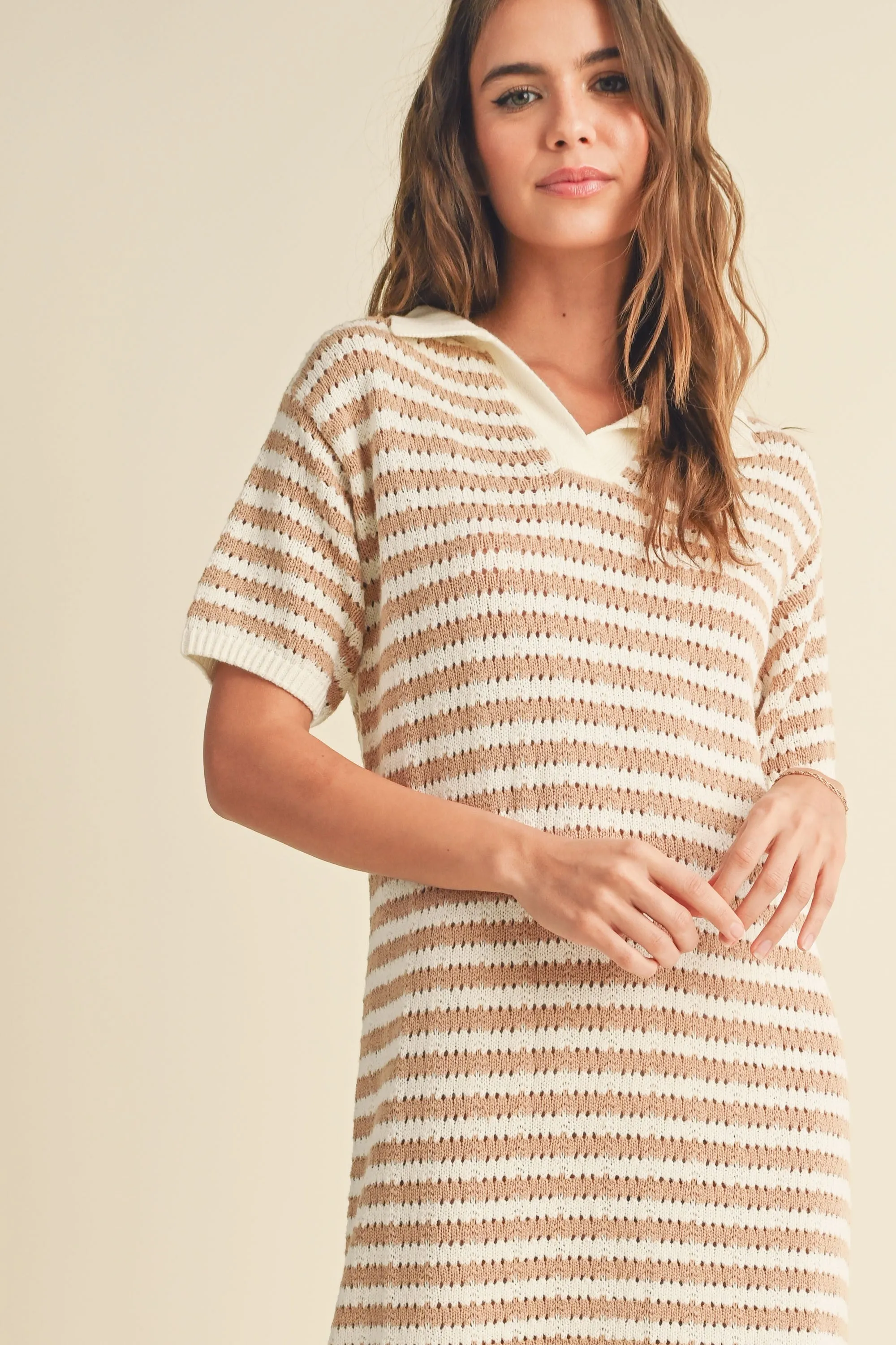 Beige Collared Knit Maxi Dress sold by Pinkblush product image thumbnail 4