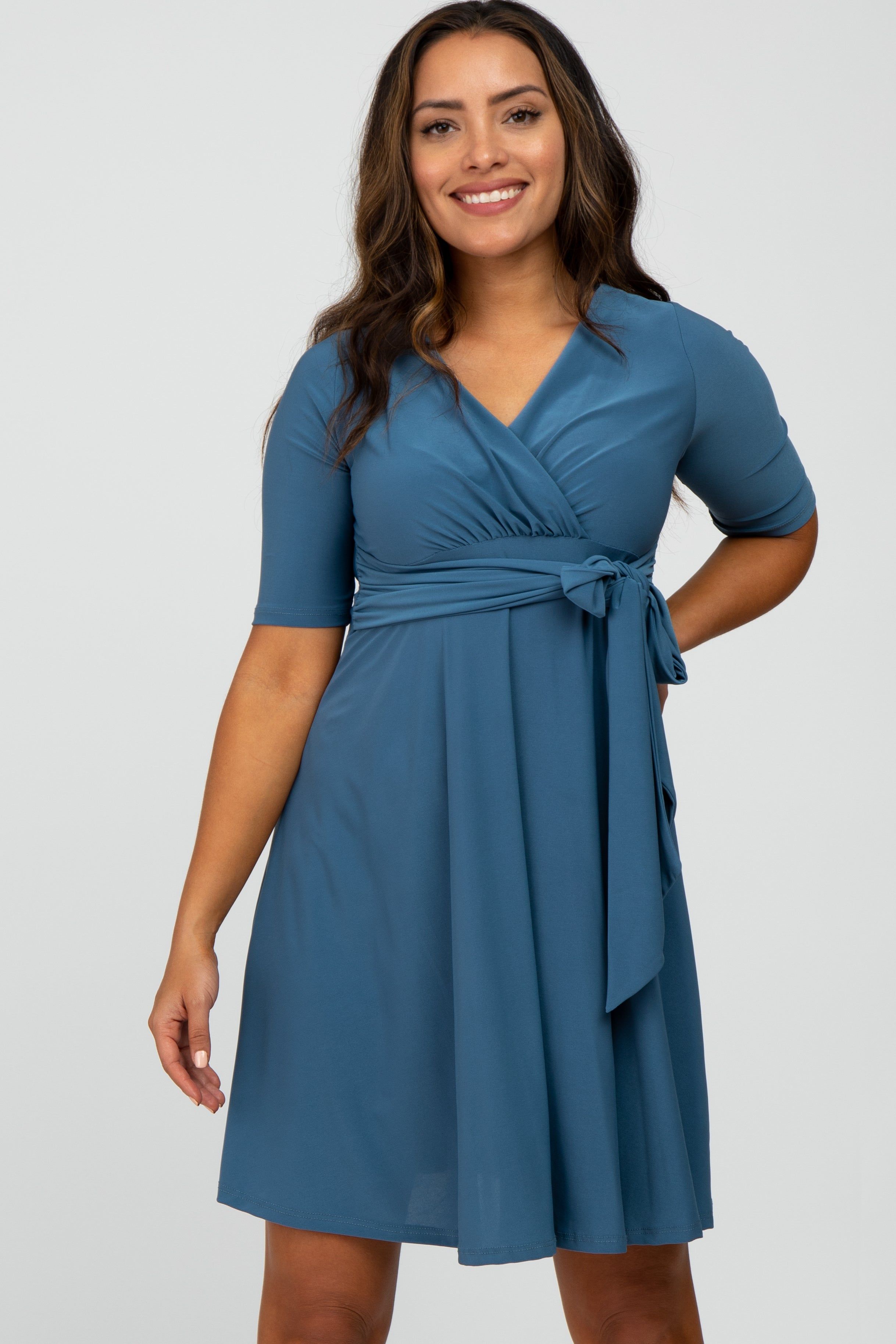 Blue Waist Tie Nursing Dress sold by Pinkblush