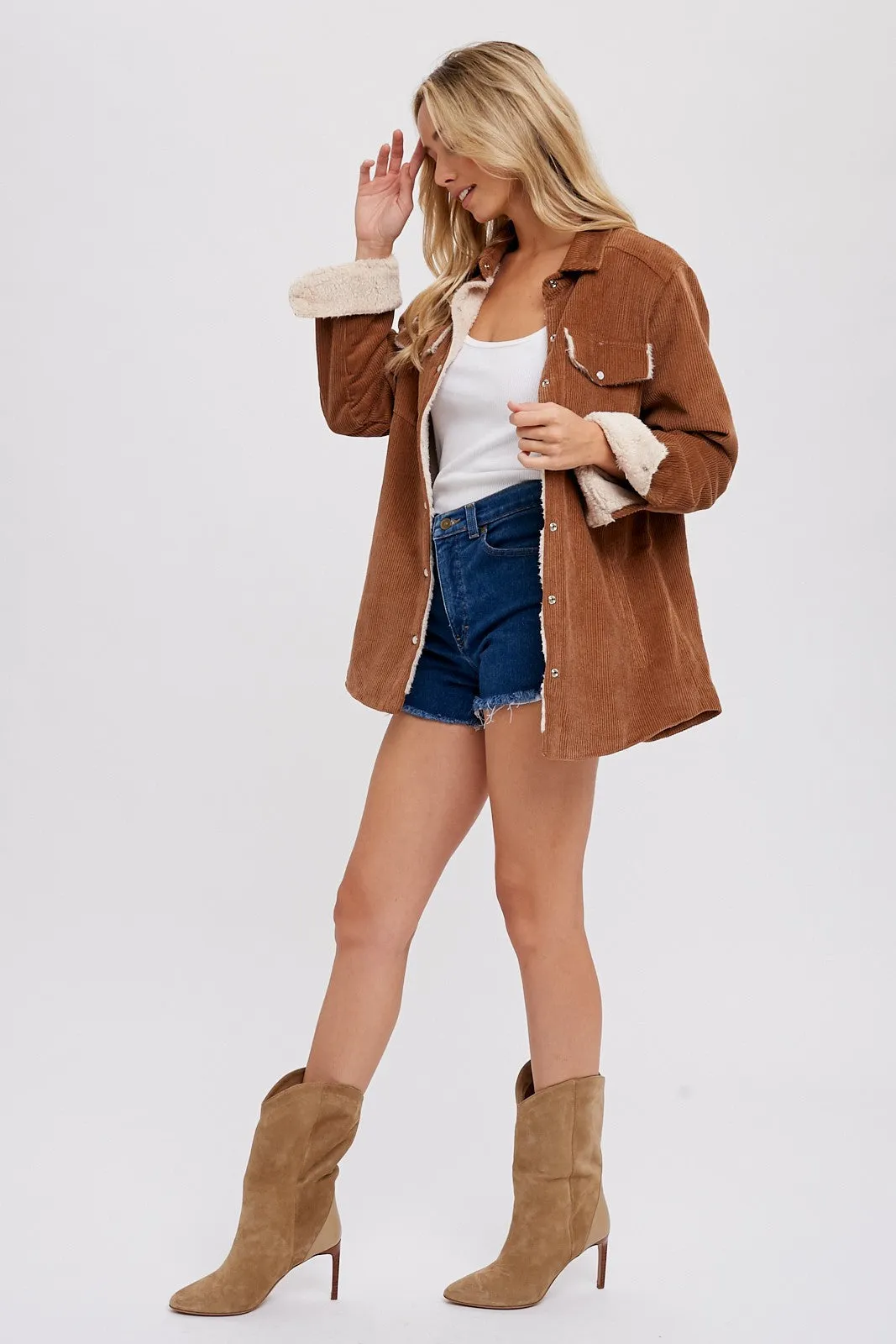 Camel Corduroy Fleece Lined Shacket sold by Pinkblush product image thumbnail 2