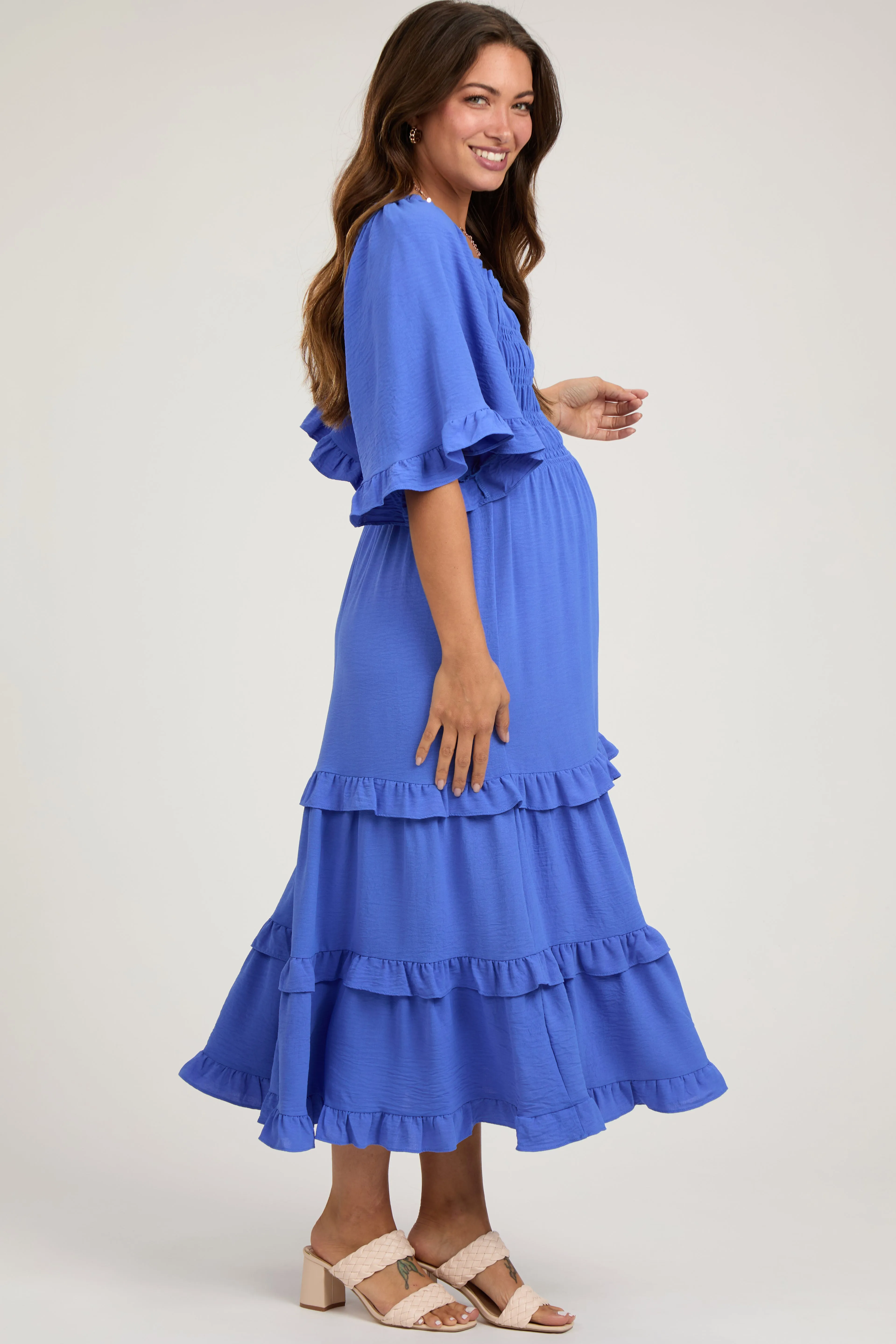 Royal Smocked Ruffle Tiered Maternity Midi Dress sold by Pinkblush product image thumbnail 2