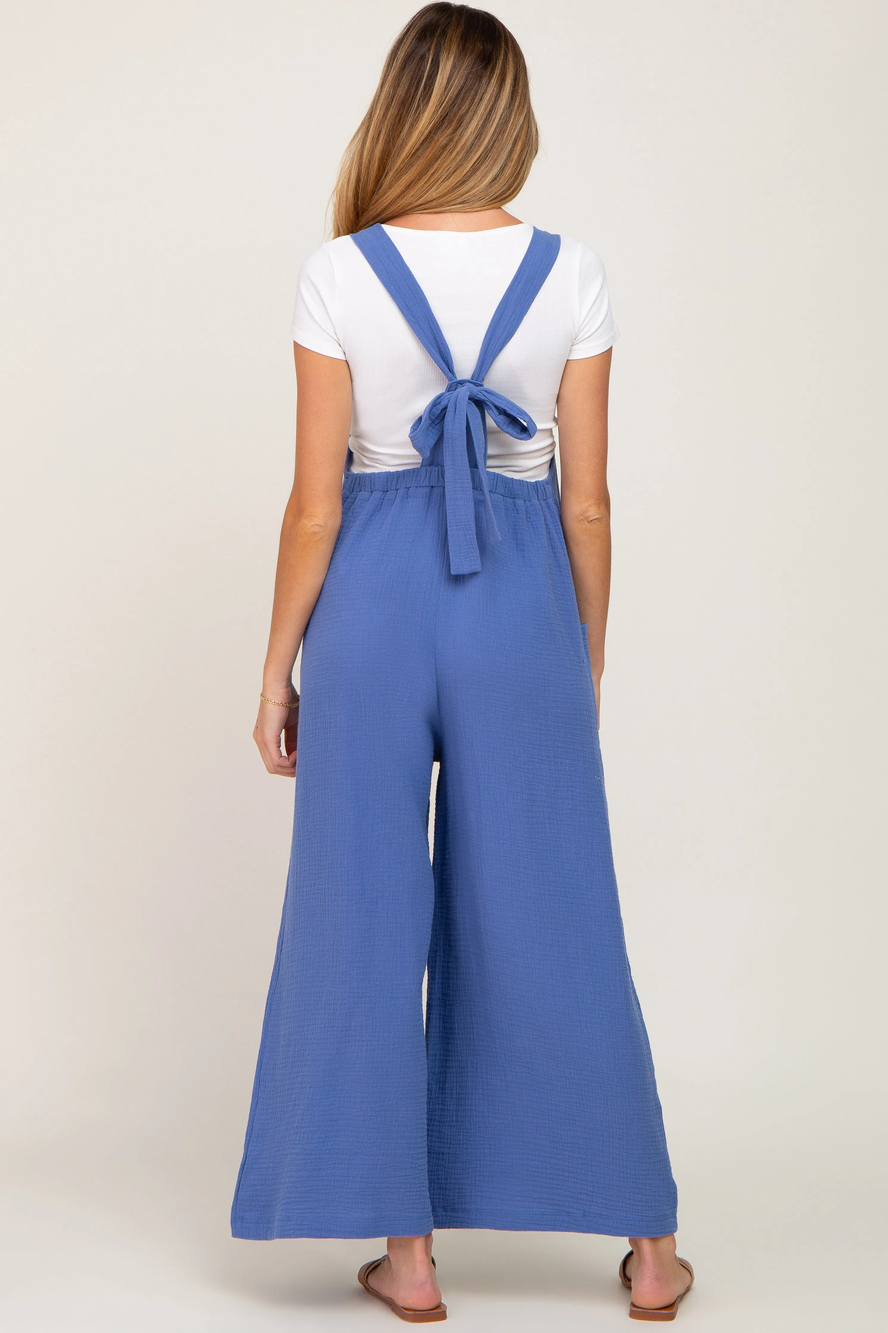 Blue Wide Leg Tie Back Maternity Overalls sold by Pinkblush product image thumbnail 3