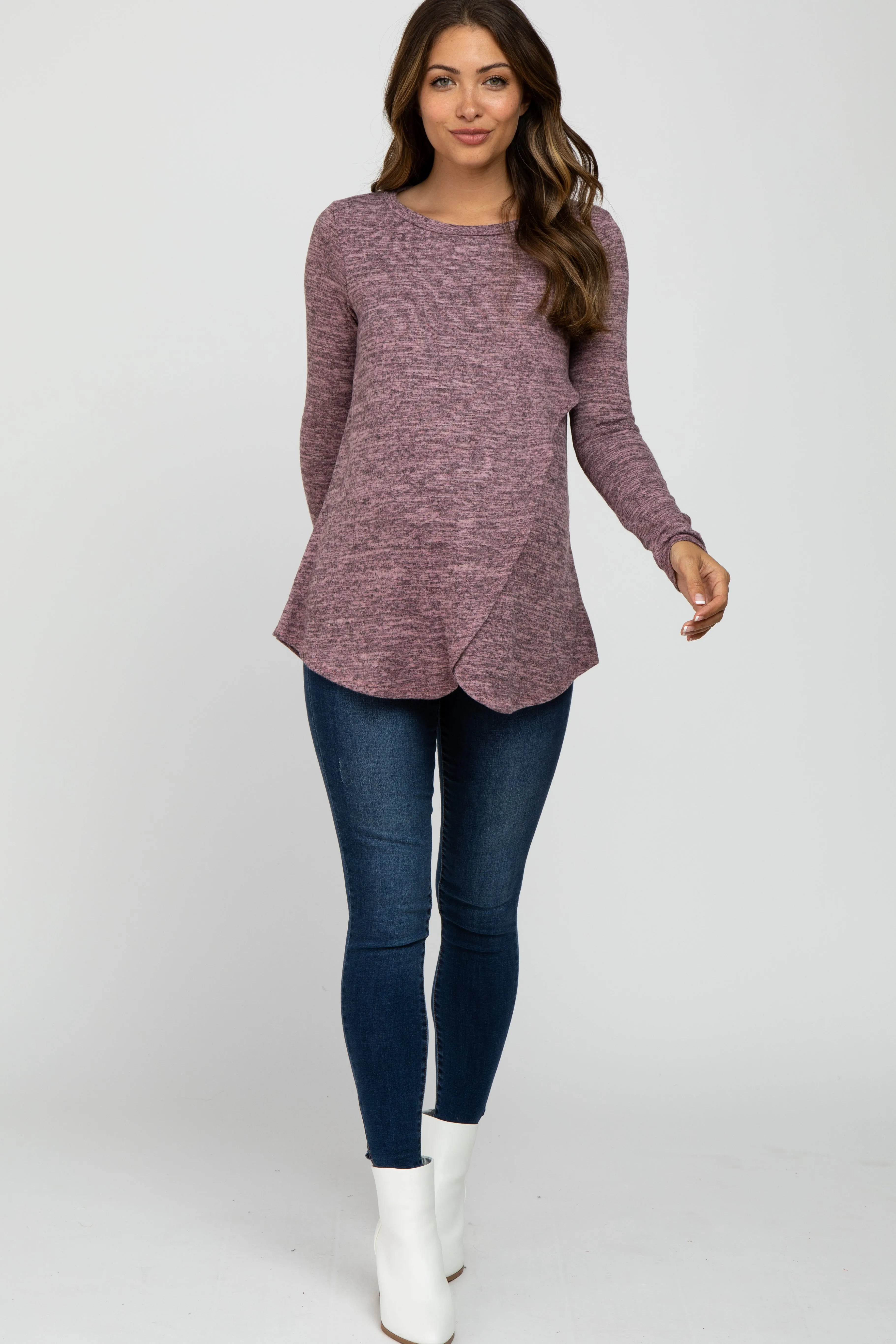 Mauve Heather Knit Layered Front Maternity/Nursing Top sold by Pinkblush product image thumbnail 2