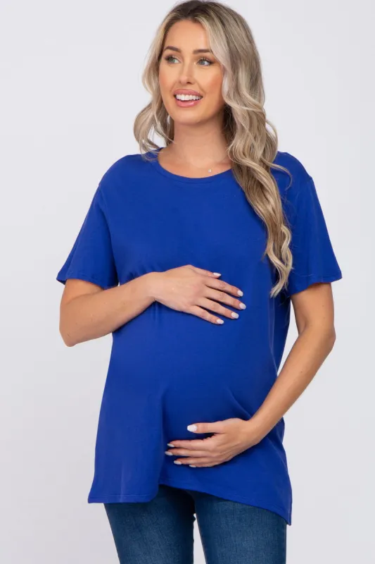 Royal Blue Oversized Short Sleeve Maternity Top sold by Pinkblush