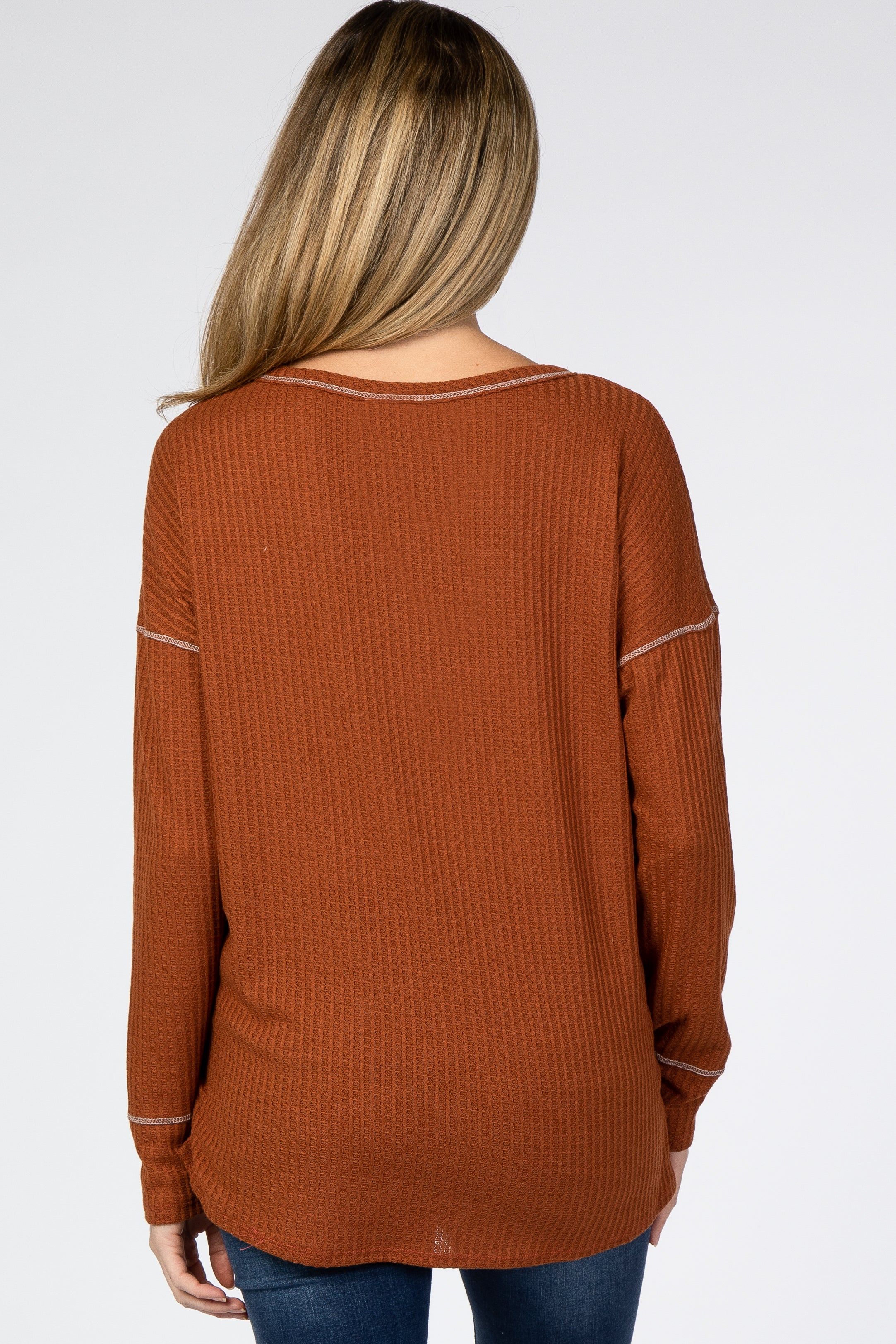 Rust Waffle Knit Long Sleeve Maternity Top sold by Pinkblush product image thumbnail 3