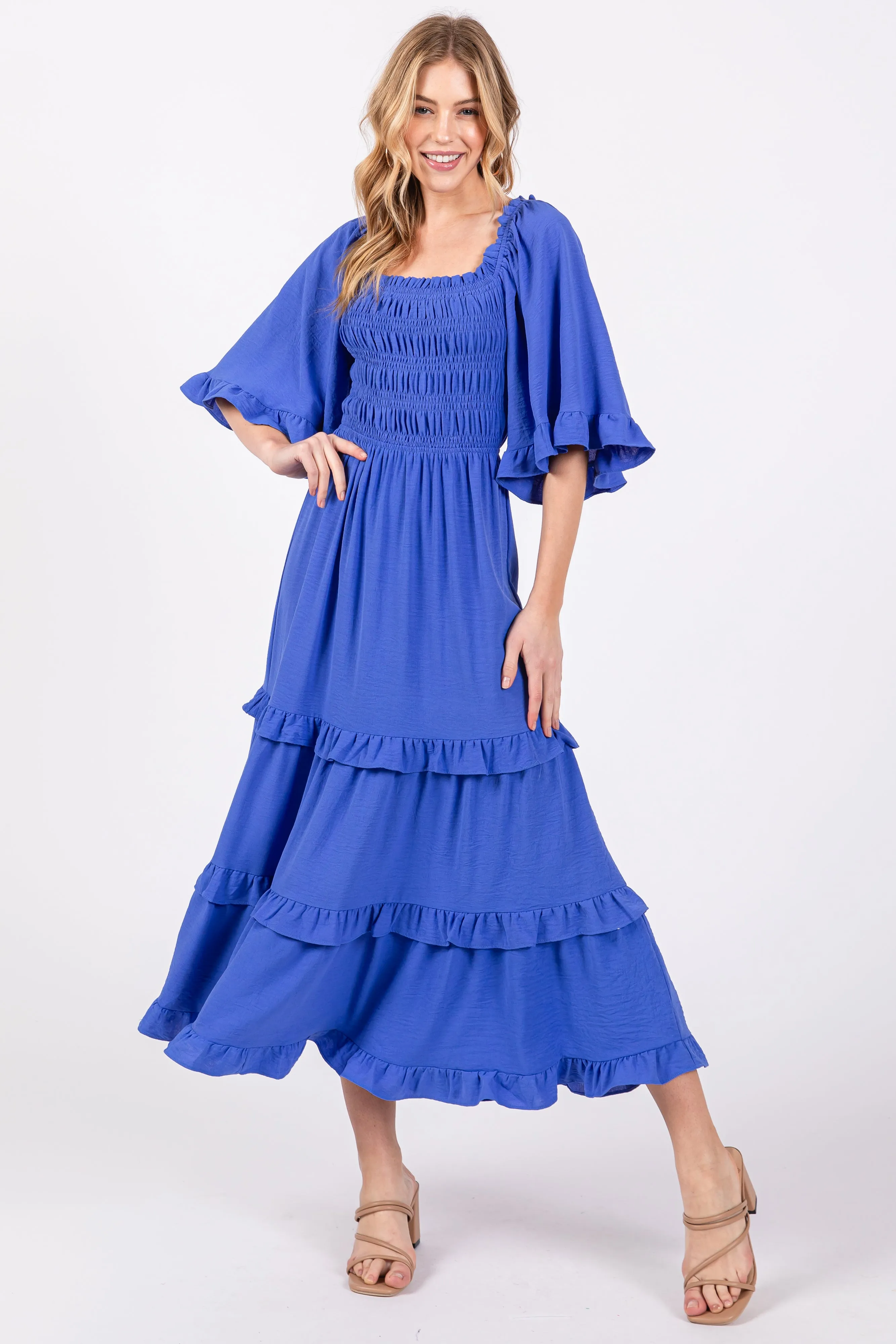 Royal Smocked Ruffle Tiered Maternity Midi Dress sold by Pinkblush product image thumbnail 3