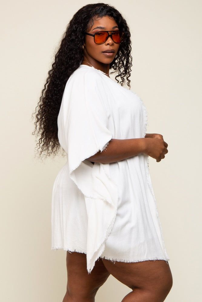 Ivory Fringe Plus Dolman Sleeve Cover Up sold by Pinkblush product image thumbnail 2