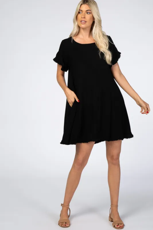 Black Fringe Linen Dress sold by Pinkblush