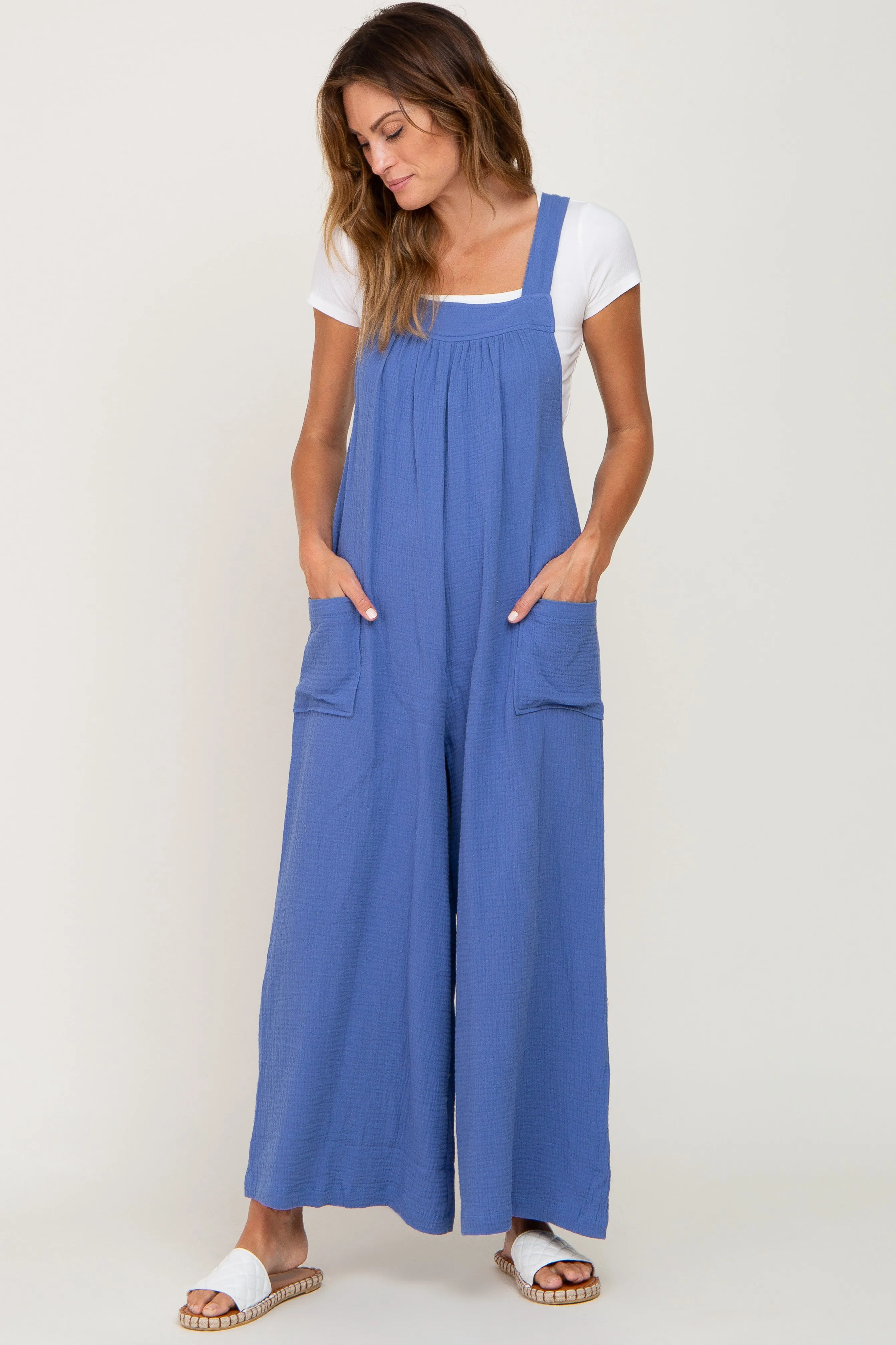 Blue Wide Leg Tie Back Maternity Overalls sold by Pinkblush product image thumbnail 4