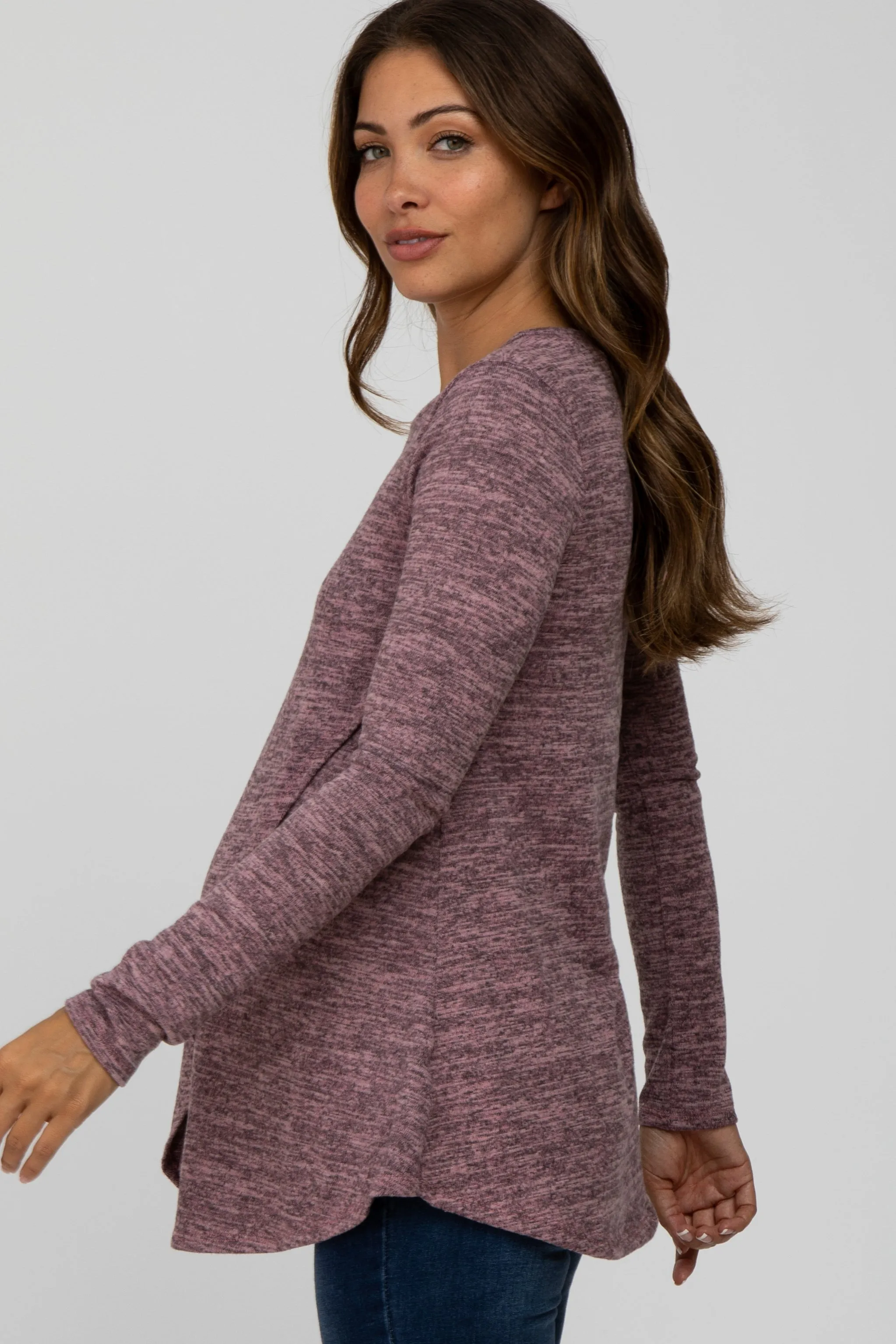 Mauve Heather Knit Layered Front Maternity/Nursing Top sold by Pinkblush product image thumbnail 3
