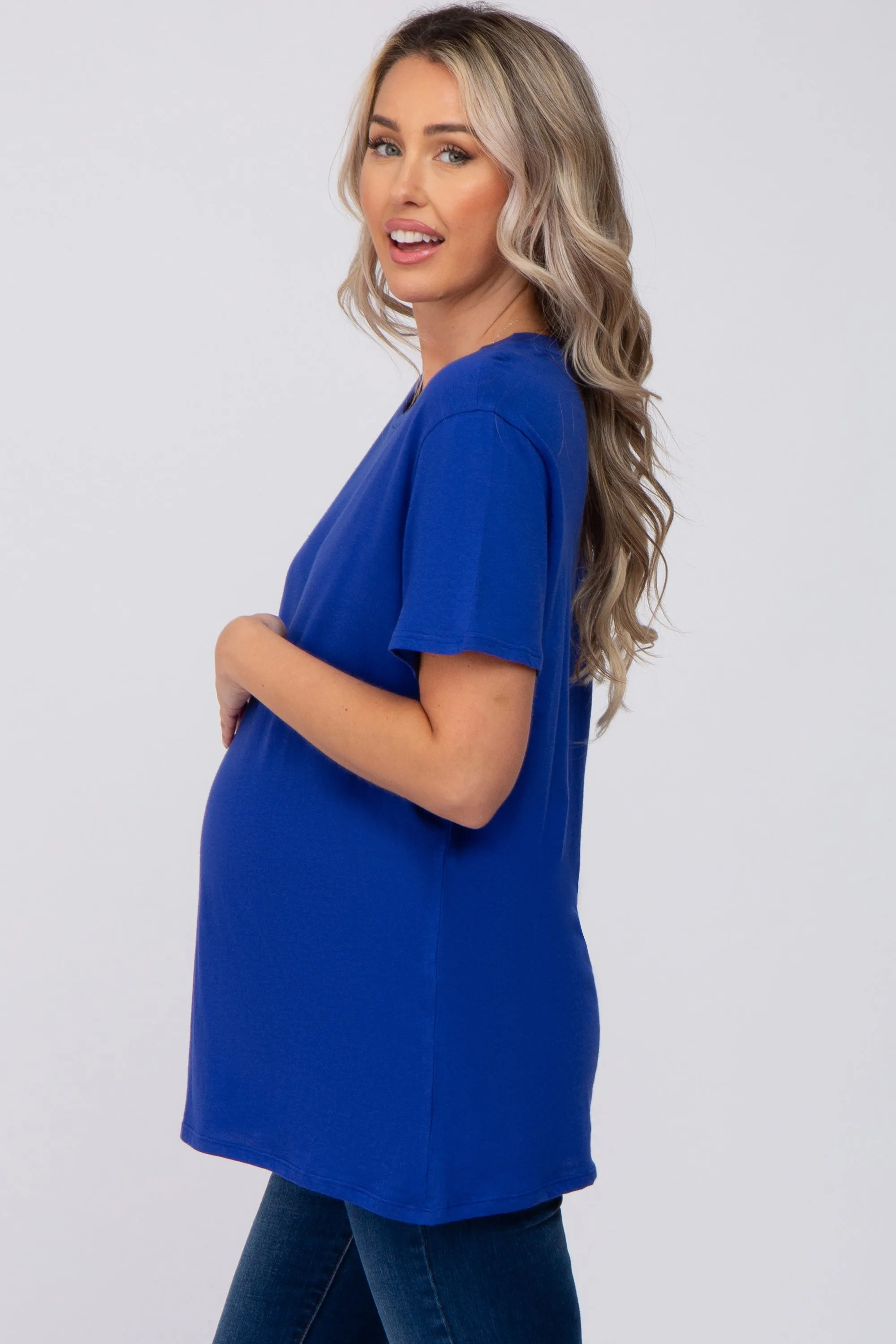 Royal Blue Oversized Short Sleeve Maternity Top sold by Pinkblush product image thumbnail 2