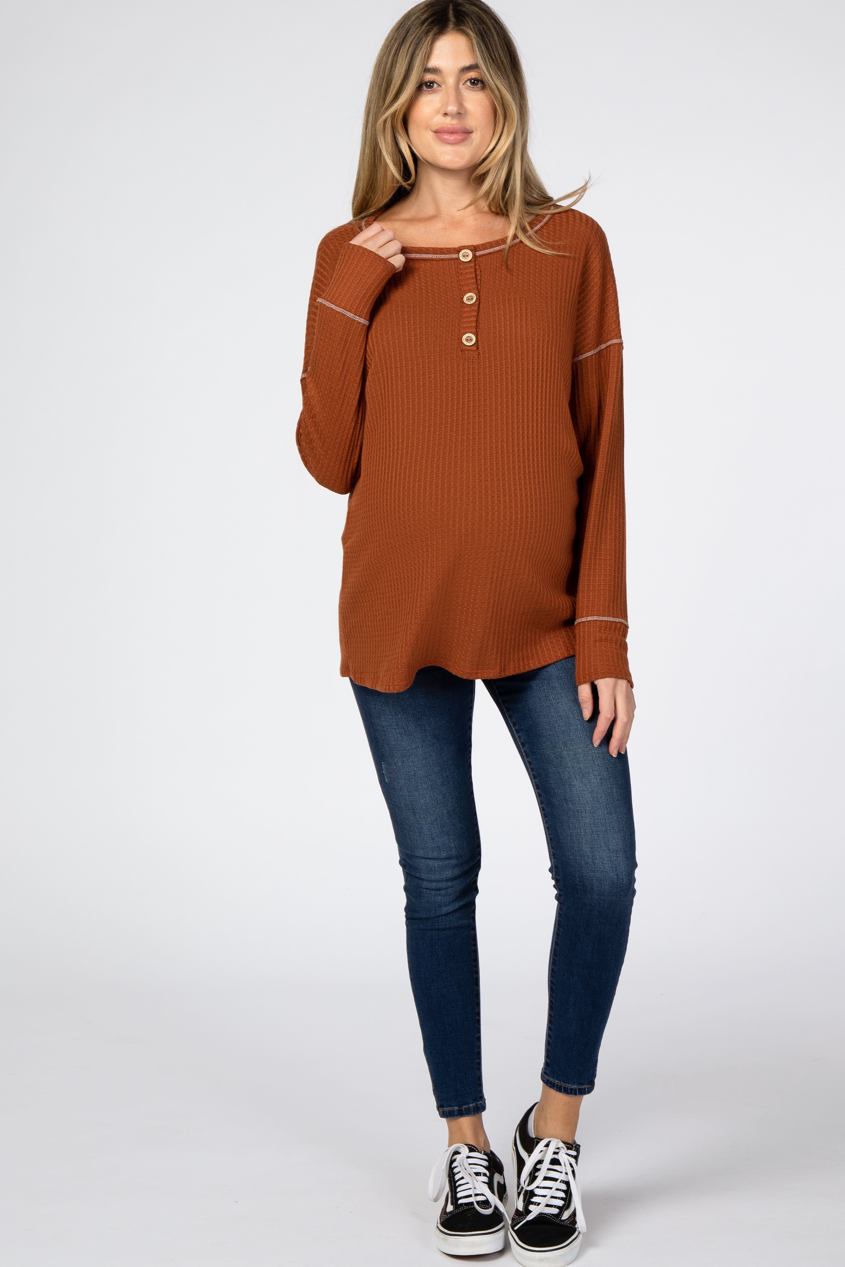 Rust Waffle Knit Long Sleeve Maternity Top sold by Pinkblush product image thumbnail 4