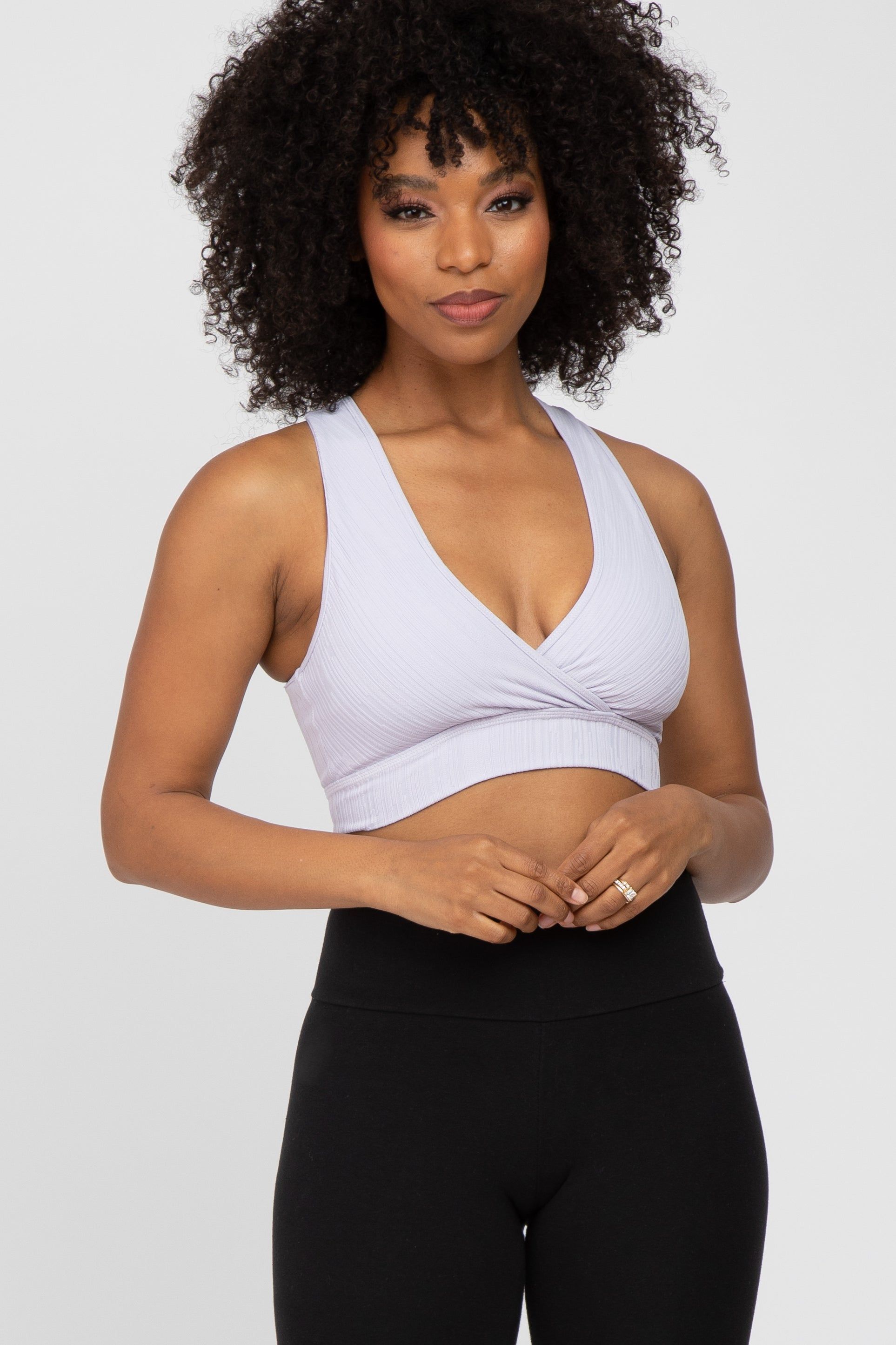 Lavender Ribbed Crossover Sports Bra sold by Pinkblush