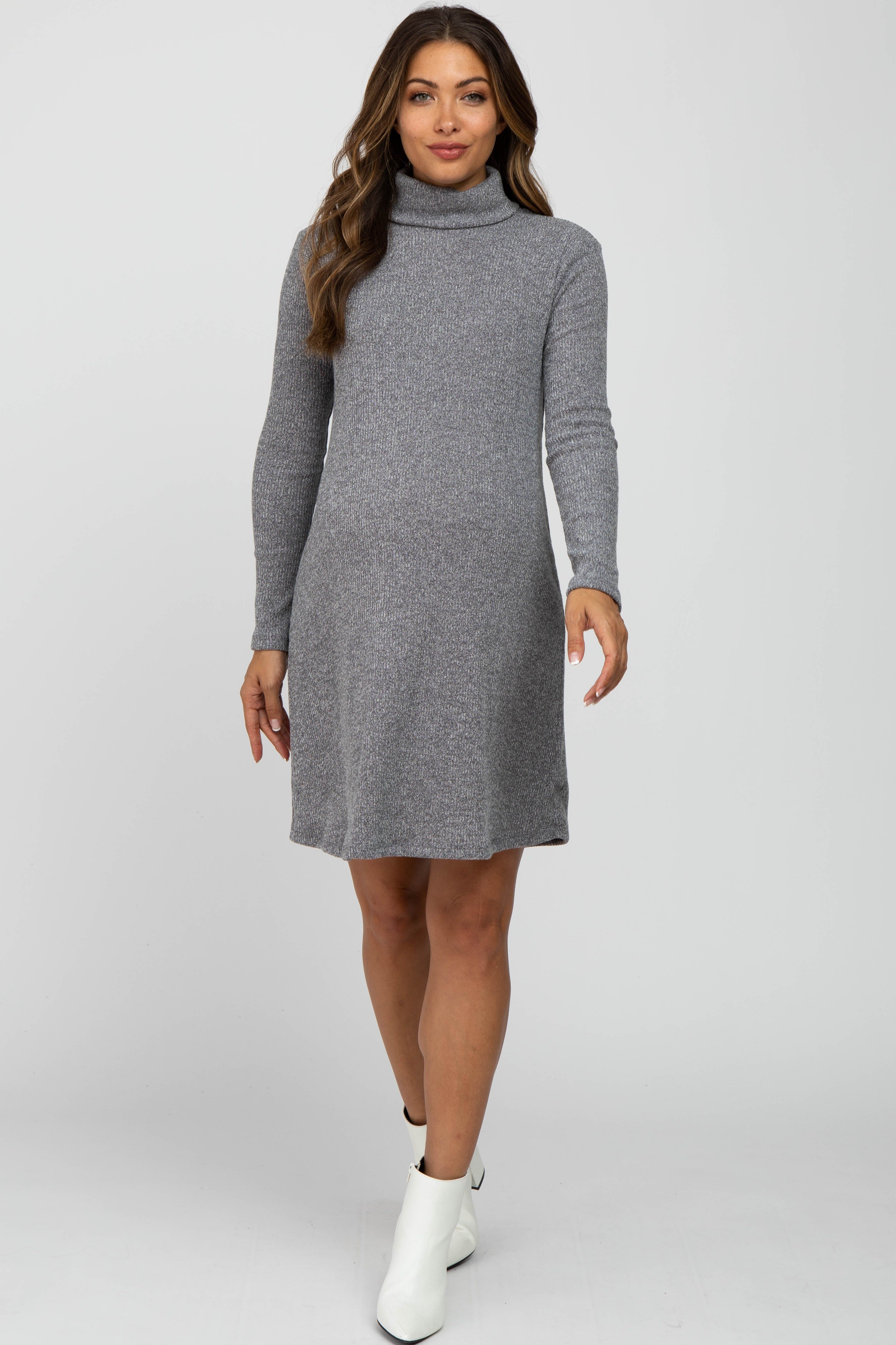 Grey Ribbed Turtleneck Maternity Dress sold by Pinkblush product image thumbnail 2