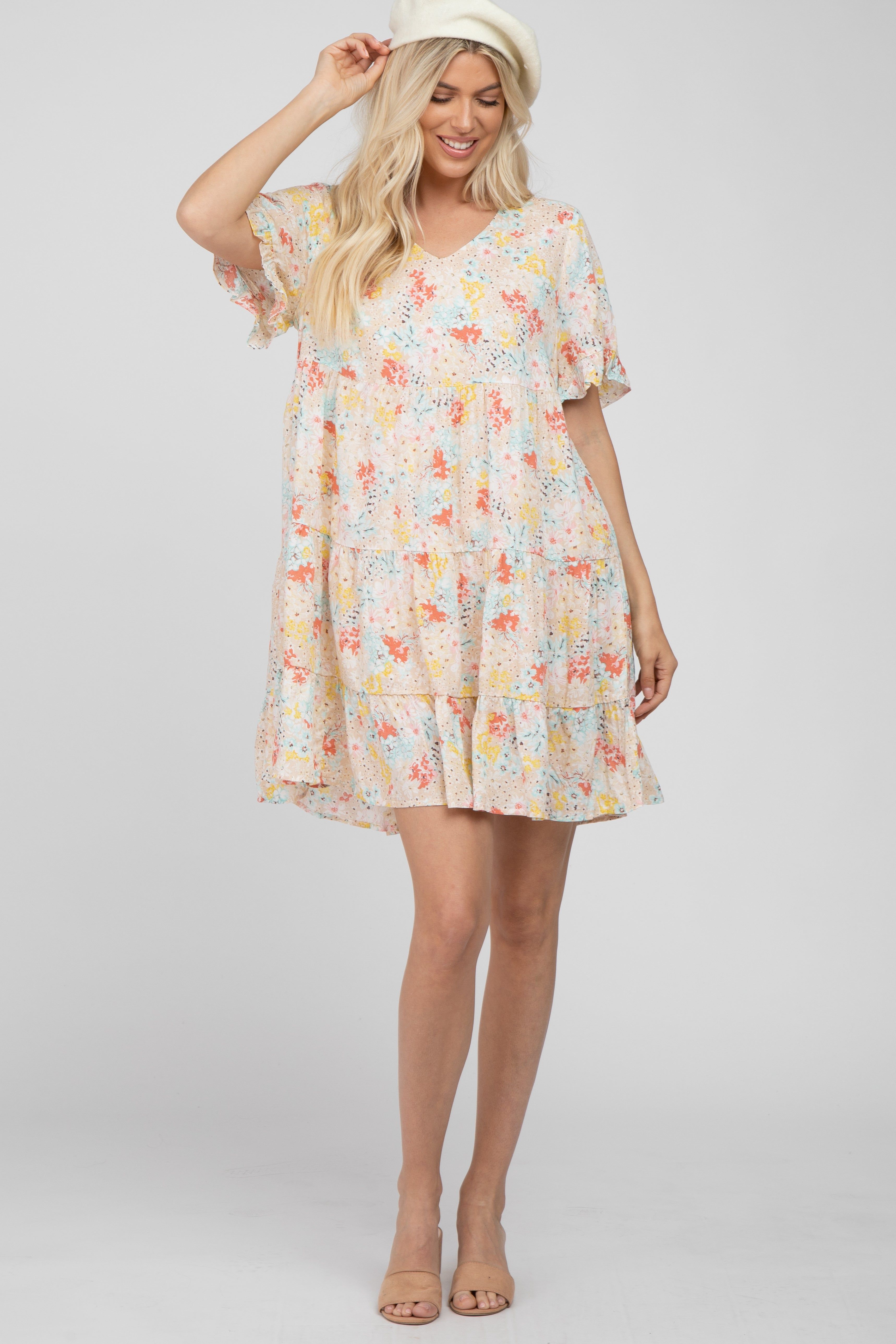 Beige Floral Tiered Dress sold by Pinkblush product image thumbnail 2