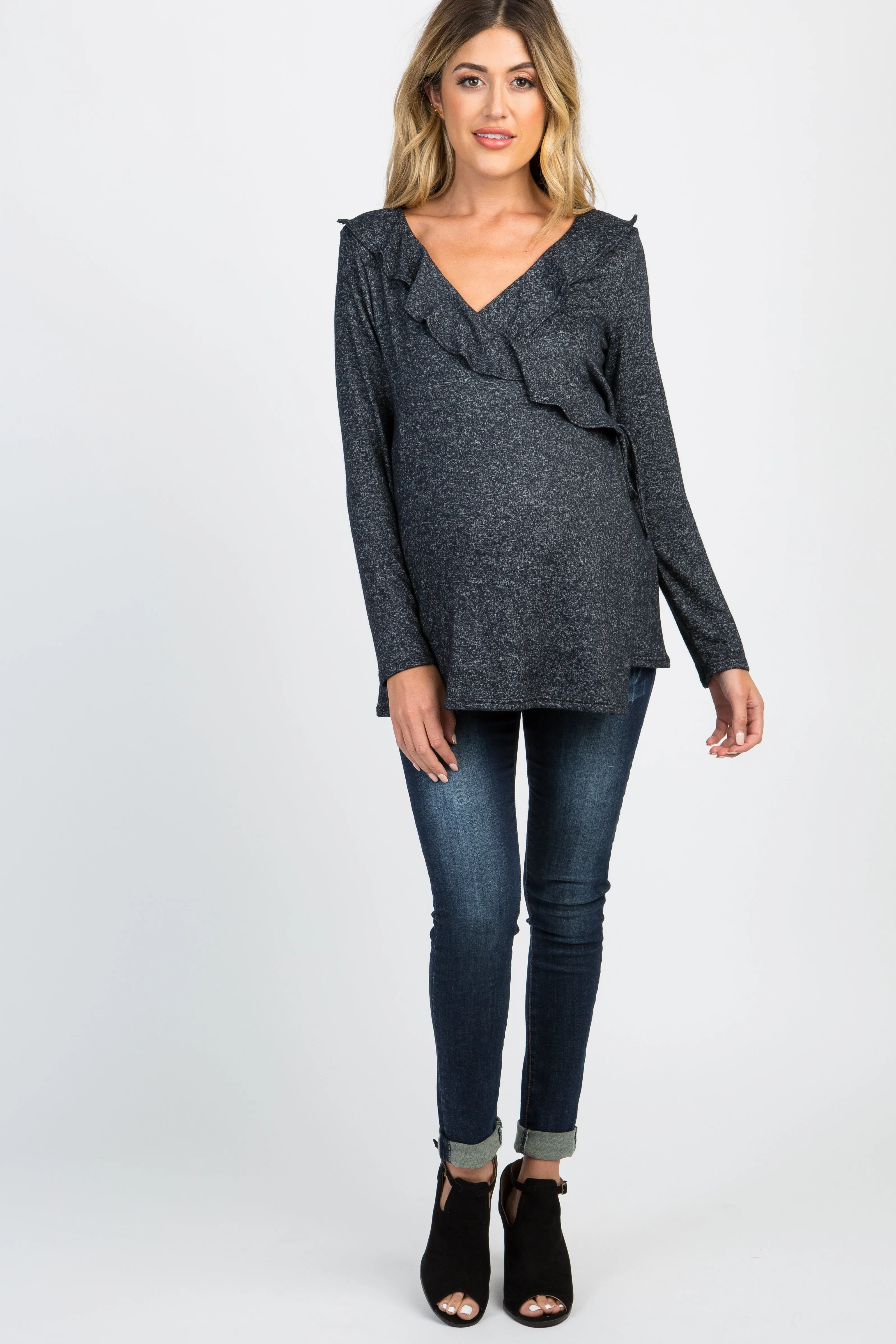 PinkBlush Black Heather Ruffle Trim Maternity Nursing Wrap Top sold by Pinkblush product image thumbnail 5