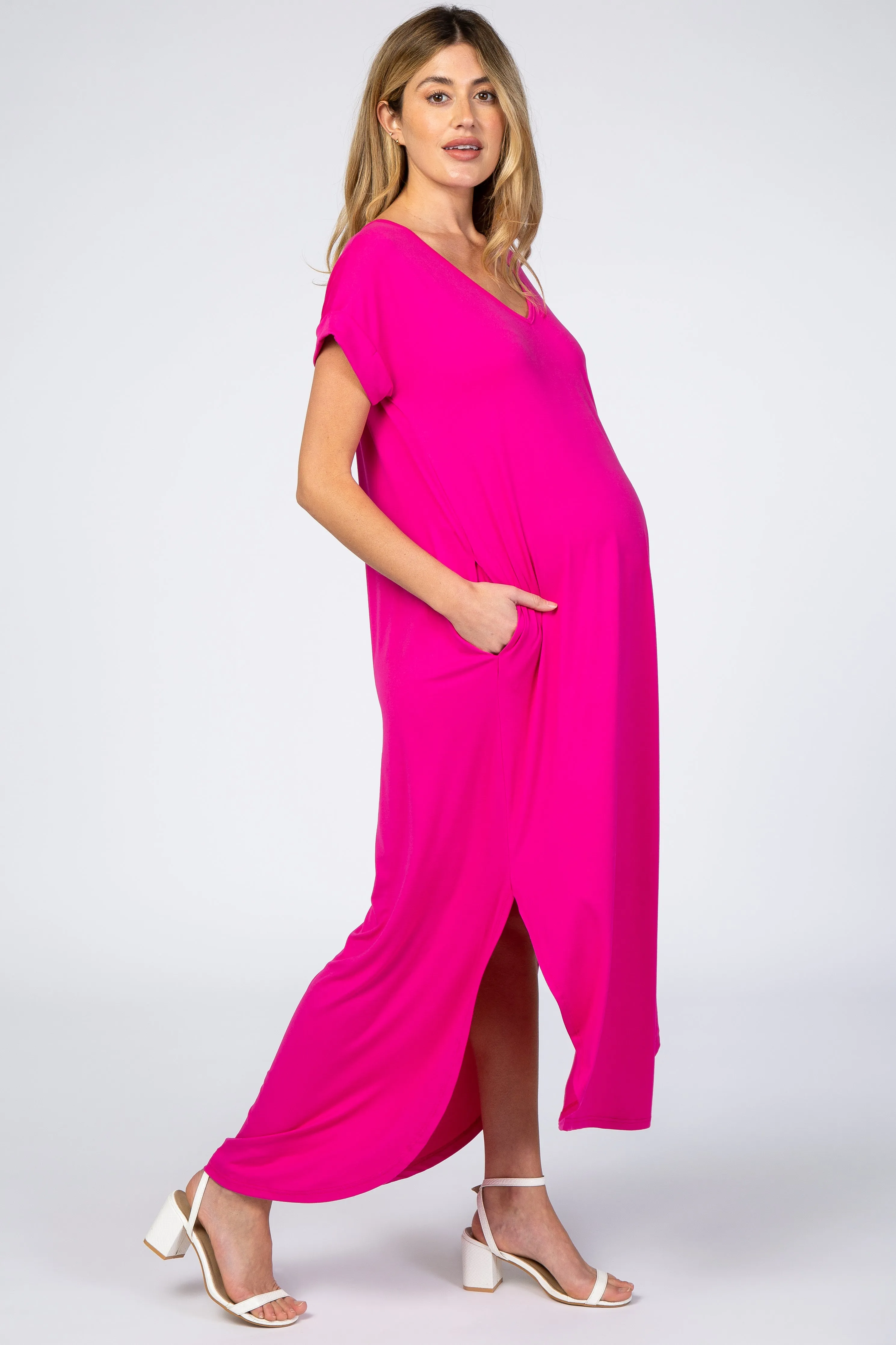 Fuchsia Side Slit Maternity Maxi Dress sold by Pinkblush product image thumbnail 2