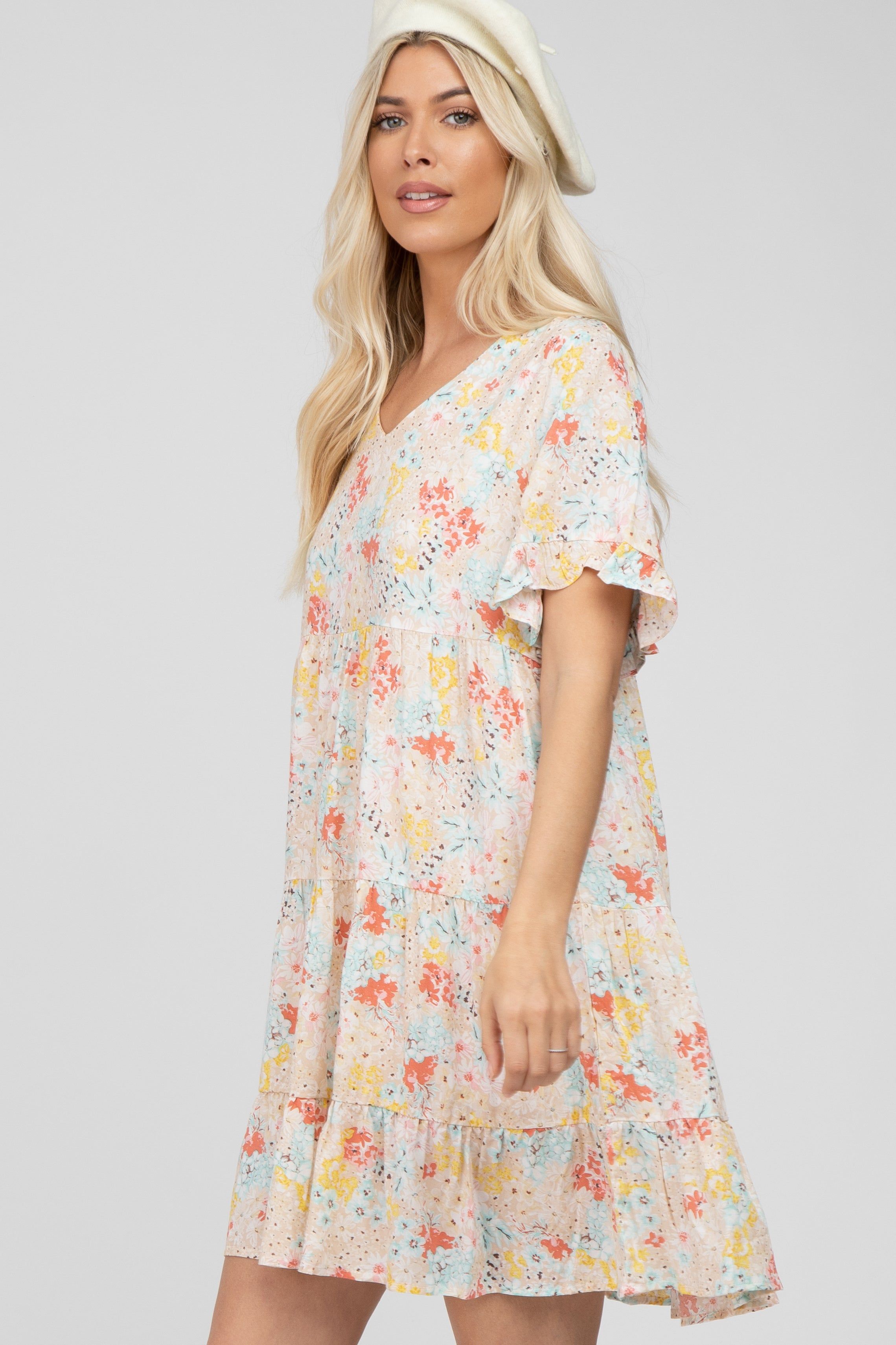 Beige Floral Tiered Dress sold by Pinkblush product image thumbnail 3