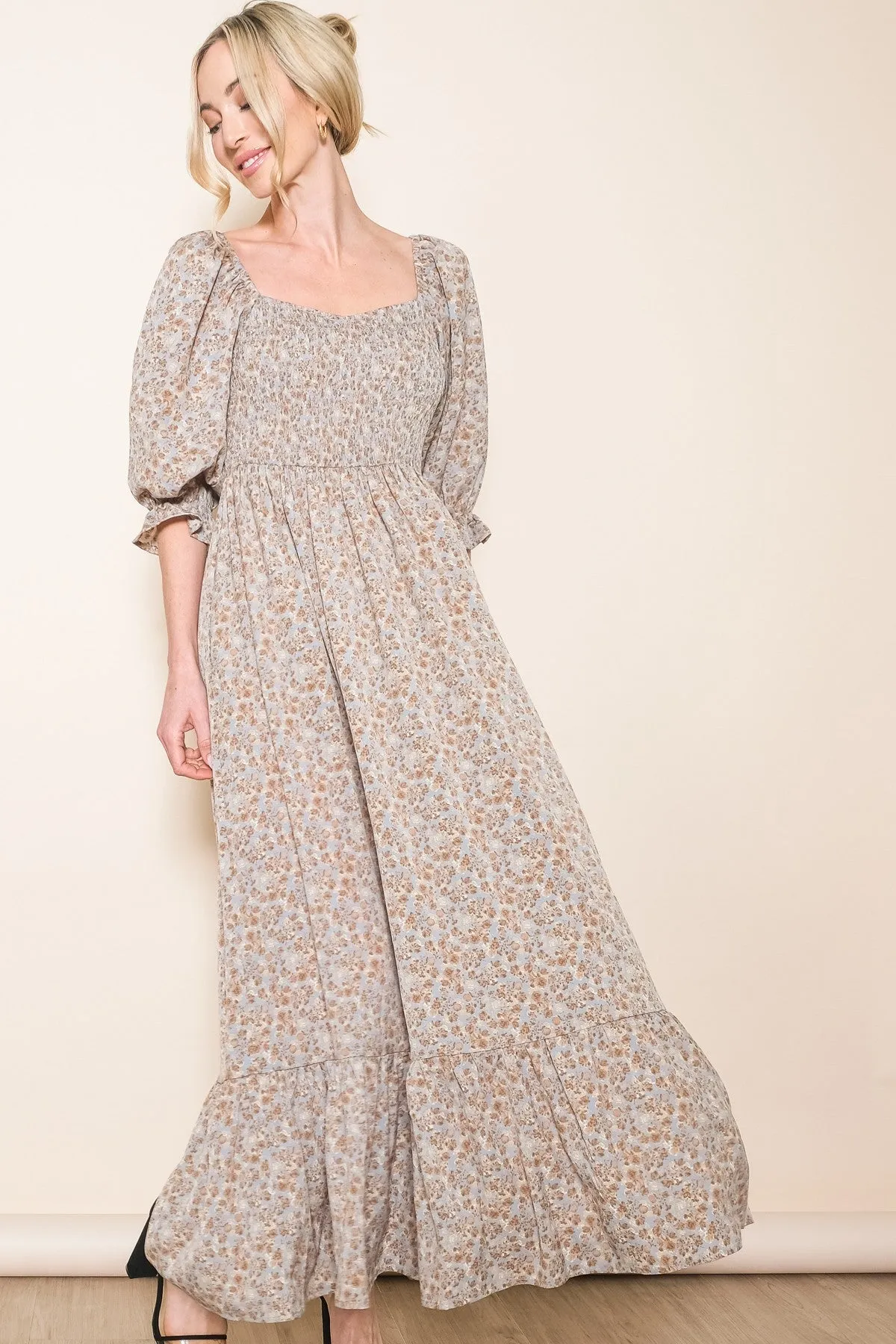 Light Blue Sweetheart Neck Smocked Ruffle Hem Maternity Maxi Dress sold by Pinkblush product image thumbnail 5