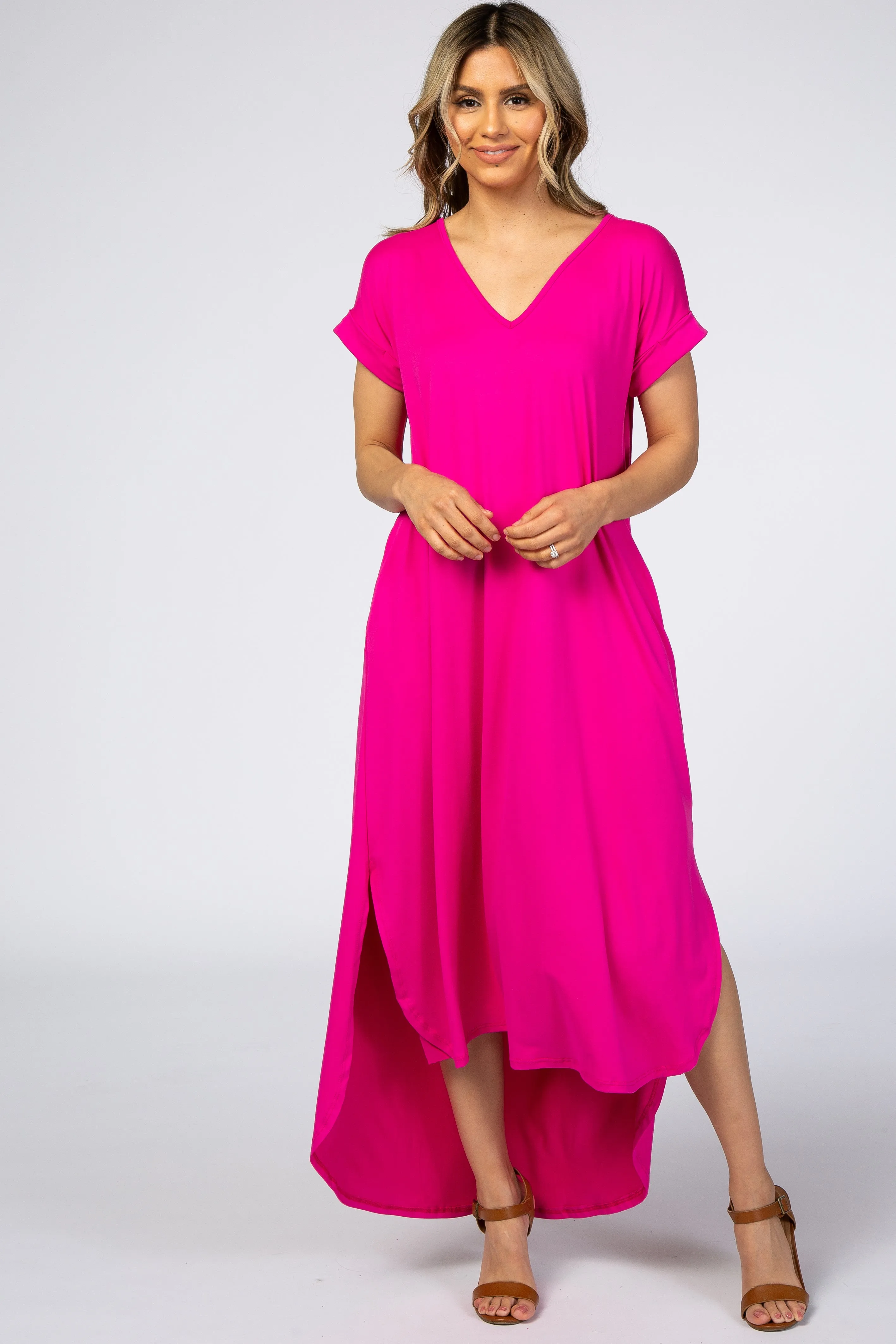 Fuchsia Side Slit Maternity Maxi Dress sold by Pinkblush product image thumbnail 5