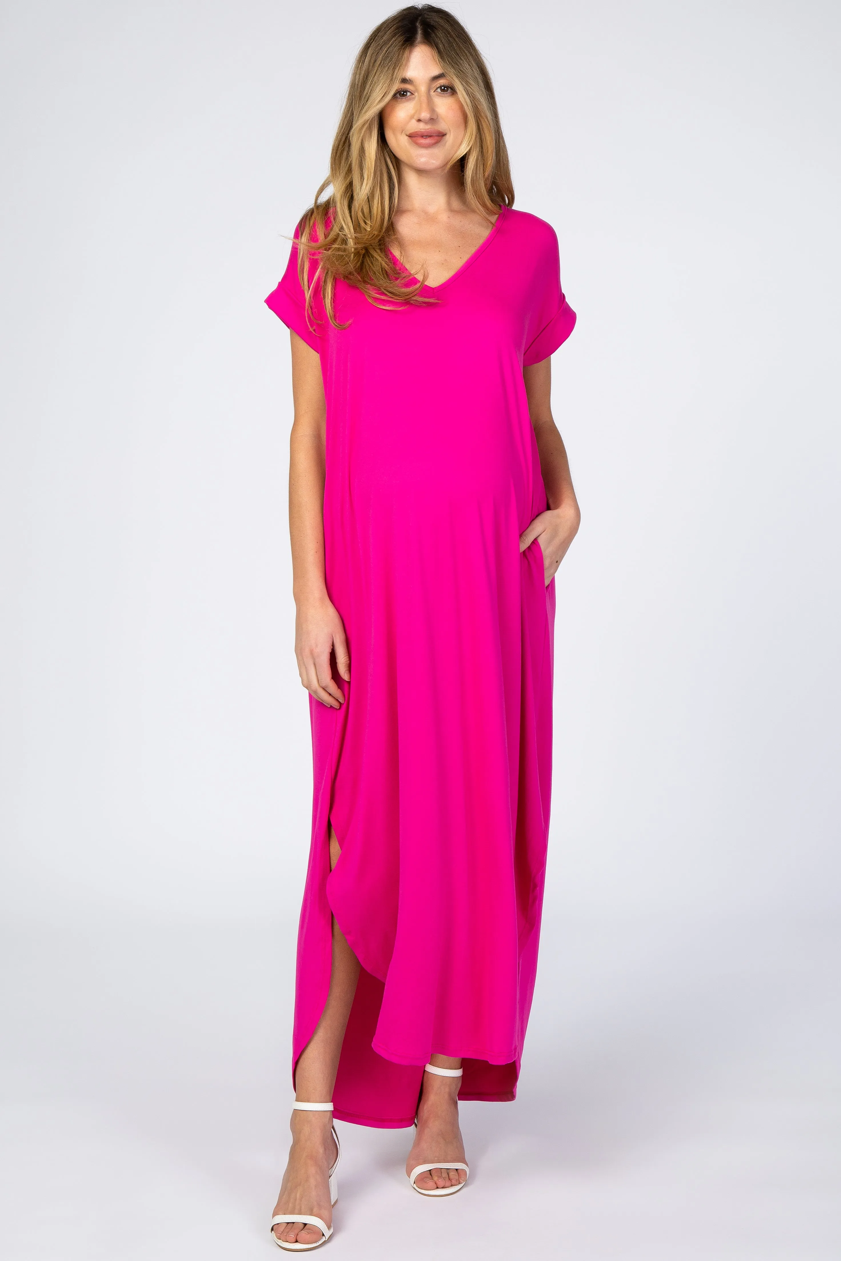 Fuchsia Side Slit Maternity Maxi Dress sold by Pinkblush