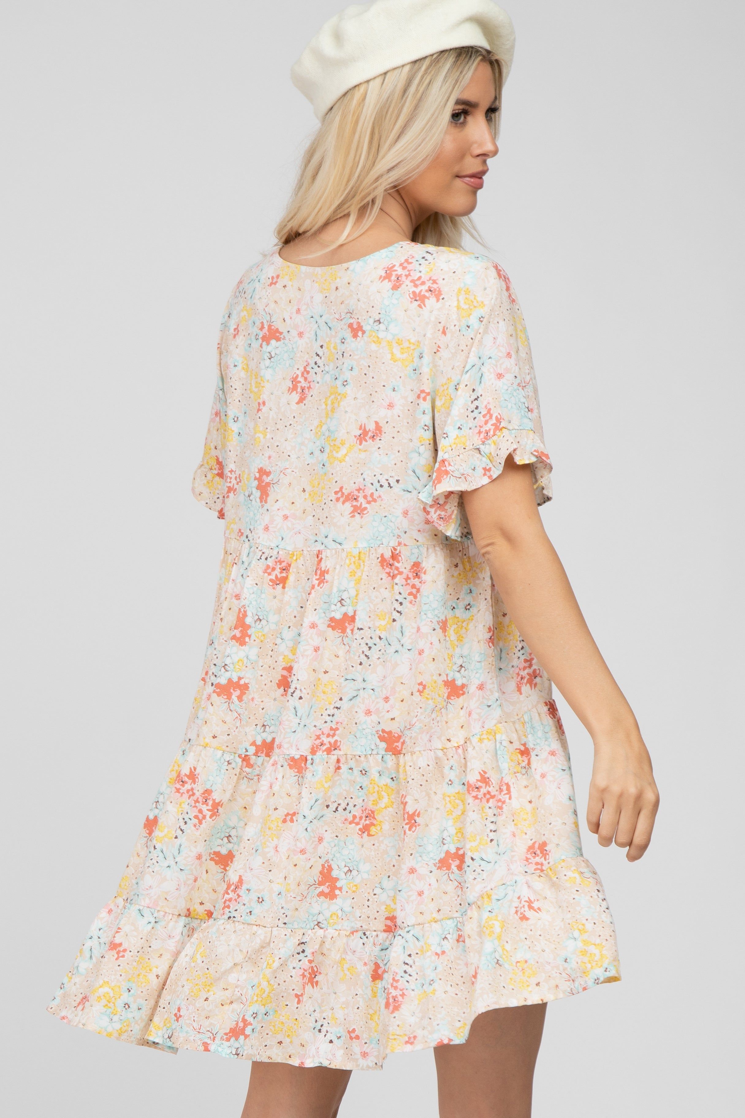 Beige Floral Tiered Dress sold by Pinkblush product image thumbnail 4