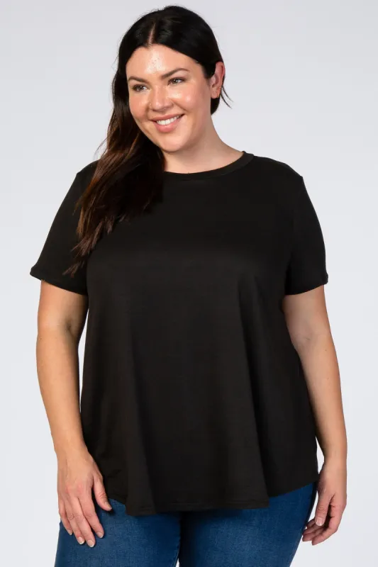 Black Round Hem Short Sleeve Plus Top sold by Pinkblush