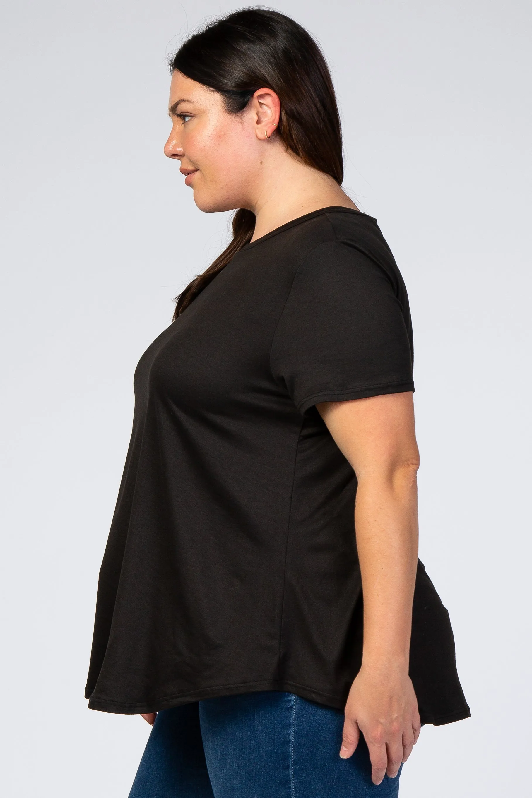 Black Round Hem Short Sleeve Plus Top sold by Pinkblush product image thumbnail 2