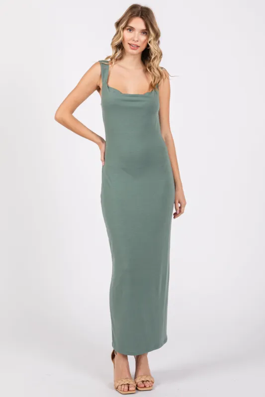Light Olive Cowl Neck Sleeveless Midi Dress sold by Pinkblush