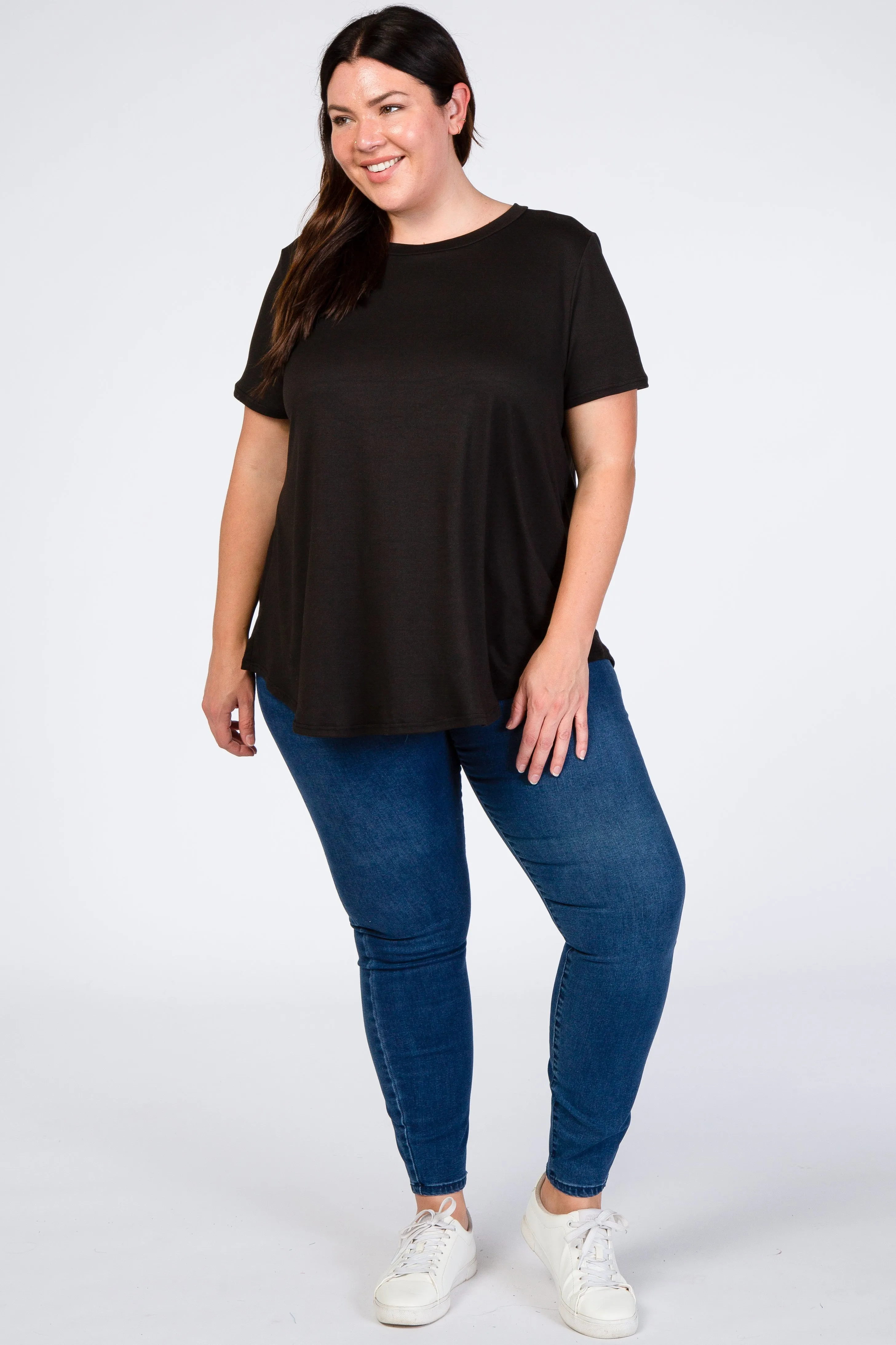 Black Round Hem Short Sleeve Plus Top sold by Pinkblush product image thumbnail 4