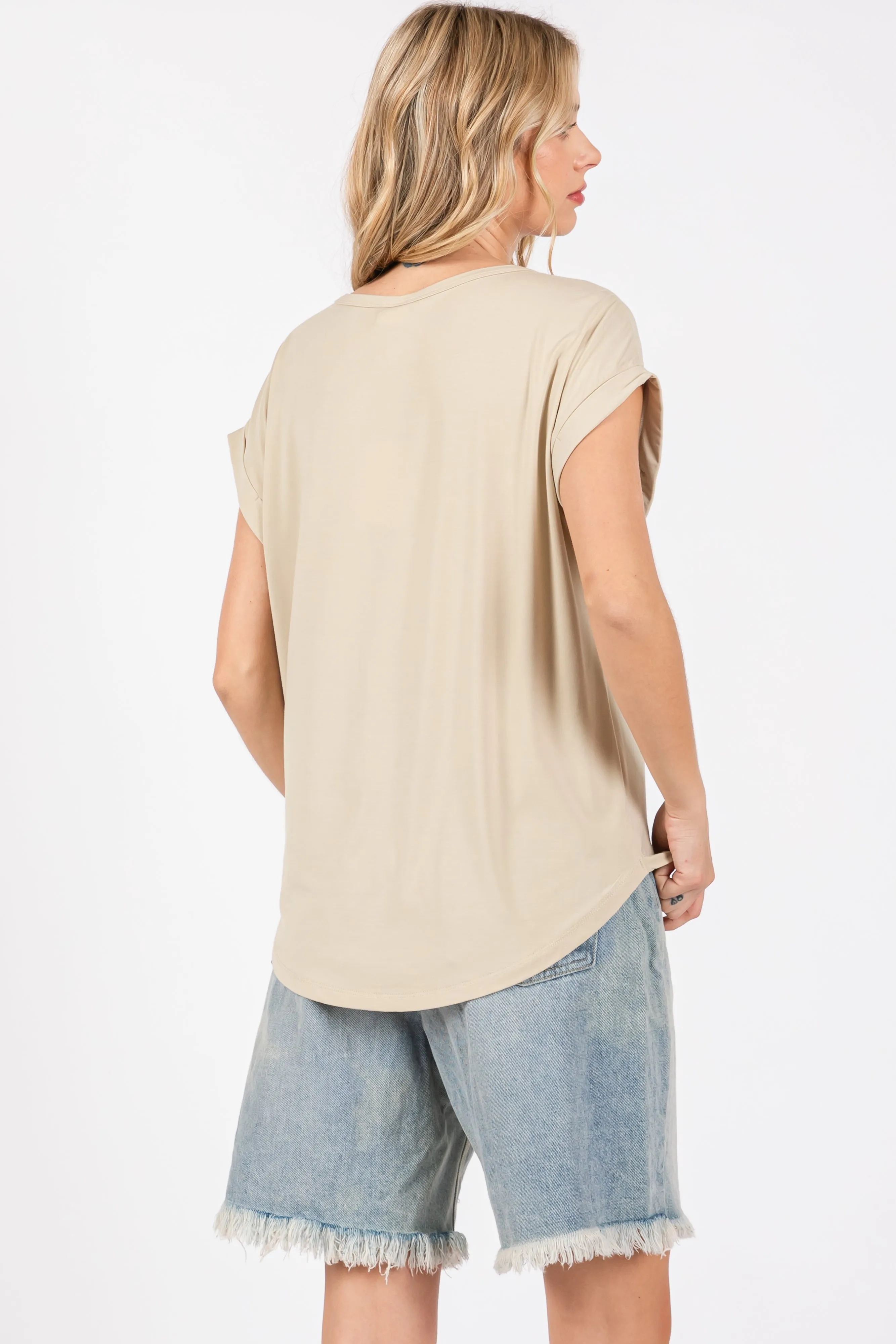 Taupe Rolled Cuff Sleeve Top sold by Pinkblush product image thumbnail 2