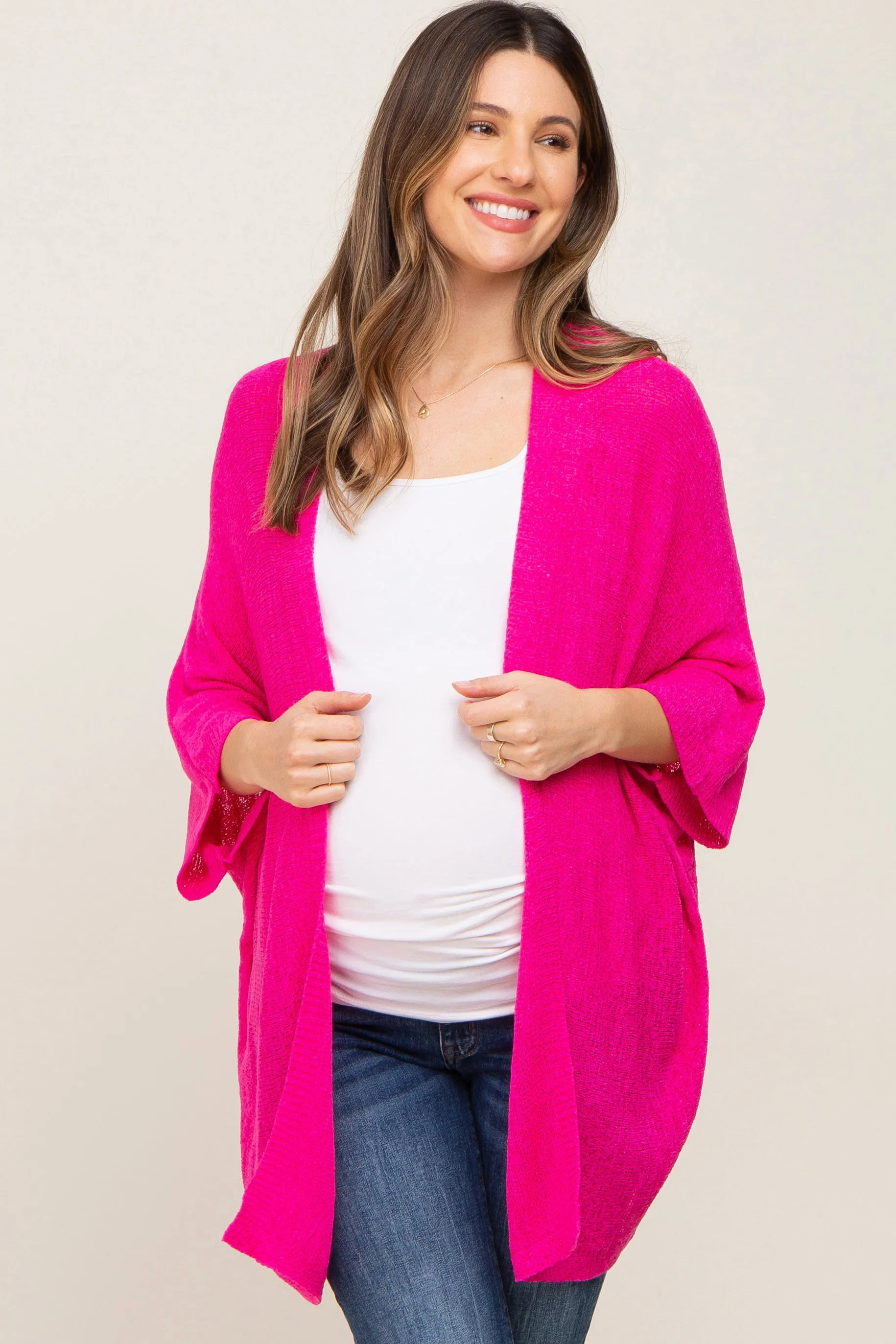 Fuchsia Dolman Short Sleeve Maternity Cardigan sold by Pinkblush