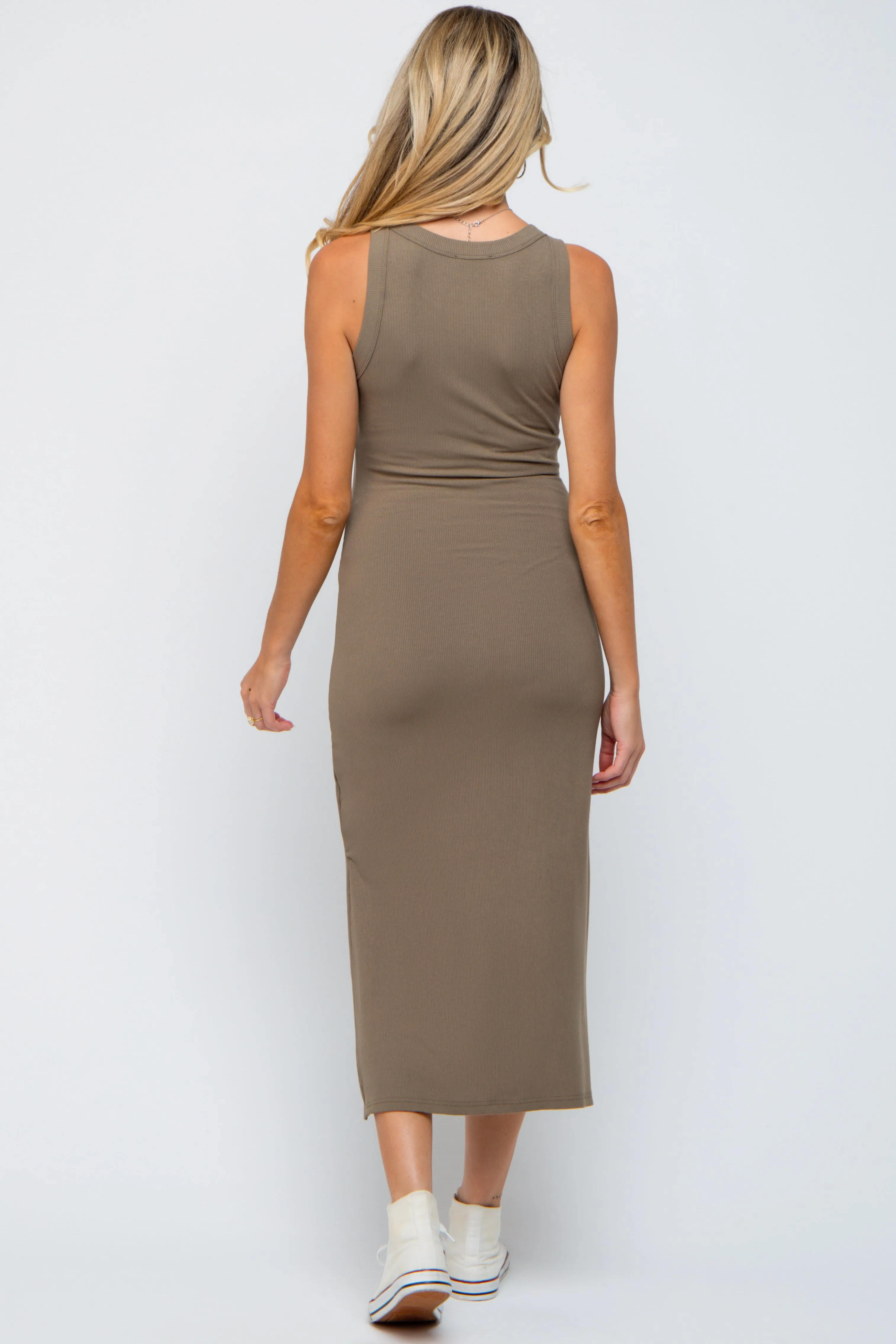 Taupe Ribbed Maternity Side Slit Tank Dress sold by Pinkblush product image thumbnail 3