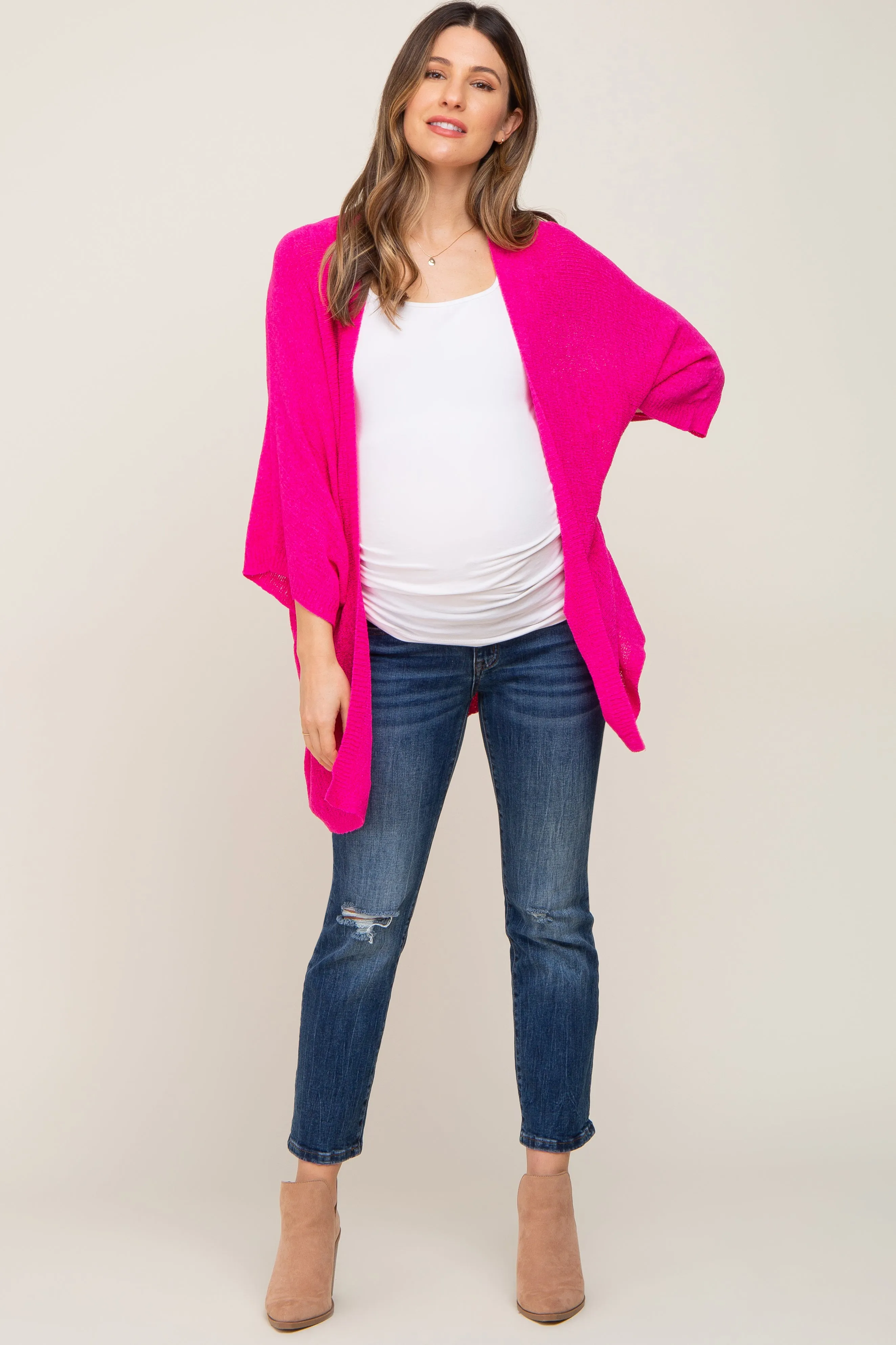 Fuchsia Dolman Short Sleeve Maternity Cardigan sold by Pinkblush product image thumbnail 4