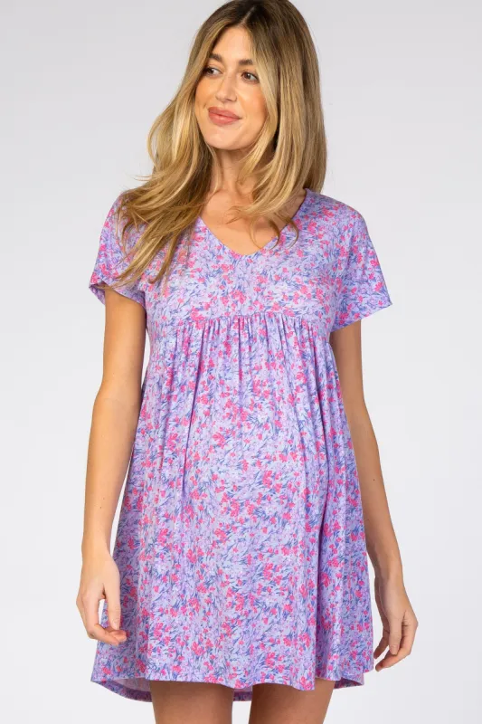 Lavender Floral Short Sleeve Maternity Dress sold by Pinkblush