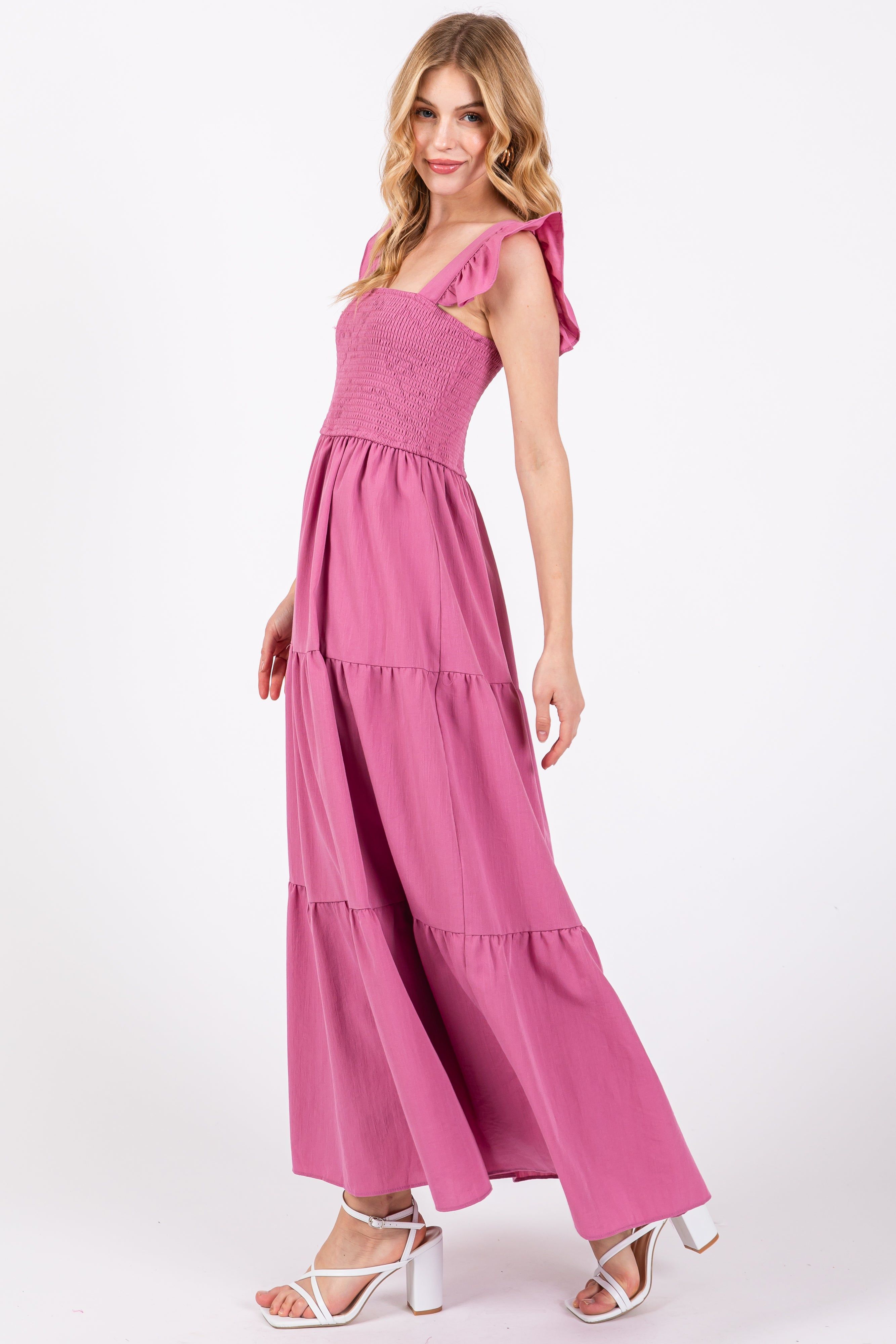 Mauve Sleeveless Smocked Tiered Maxi Dress sold by Pinkblush product image thumbnail 2