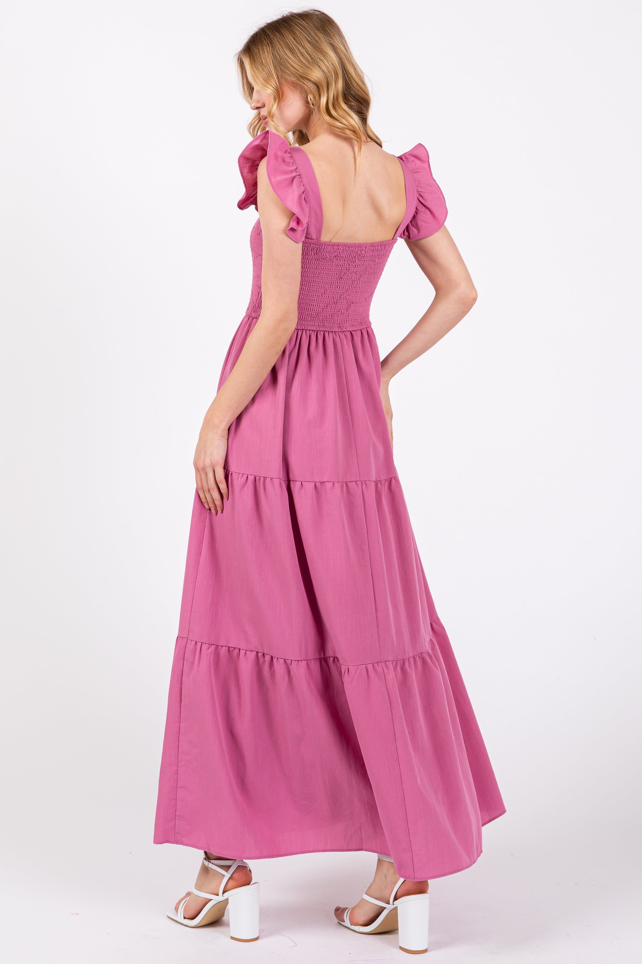 Mauve Sleeveless Smocked Tiered Maxi Dress sold by Pinkblush product image thumbnail 3
