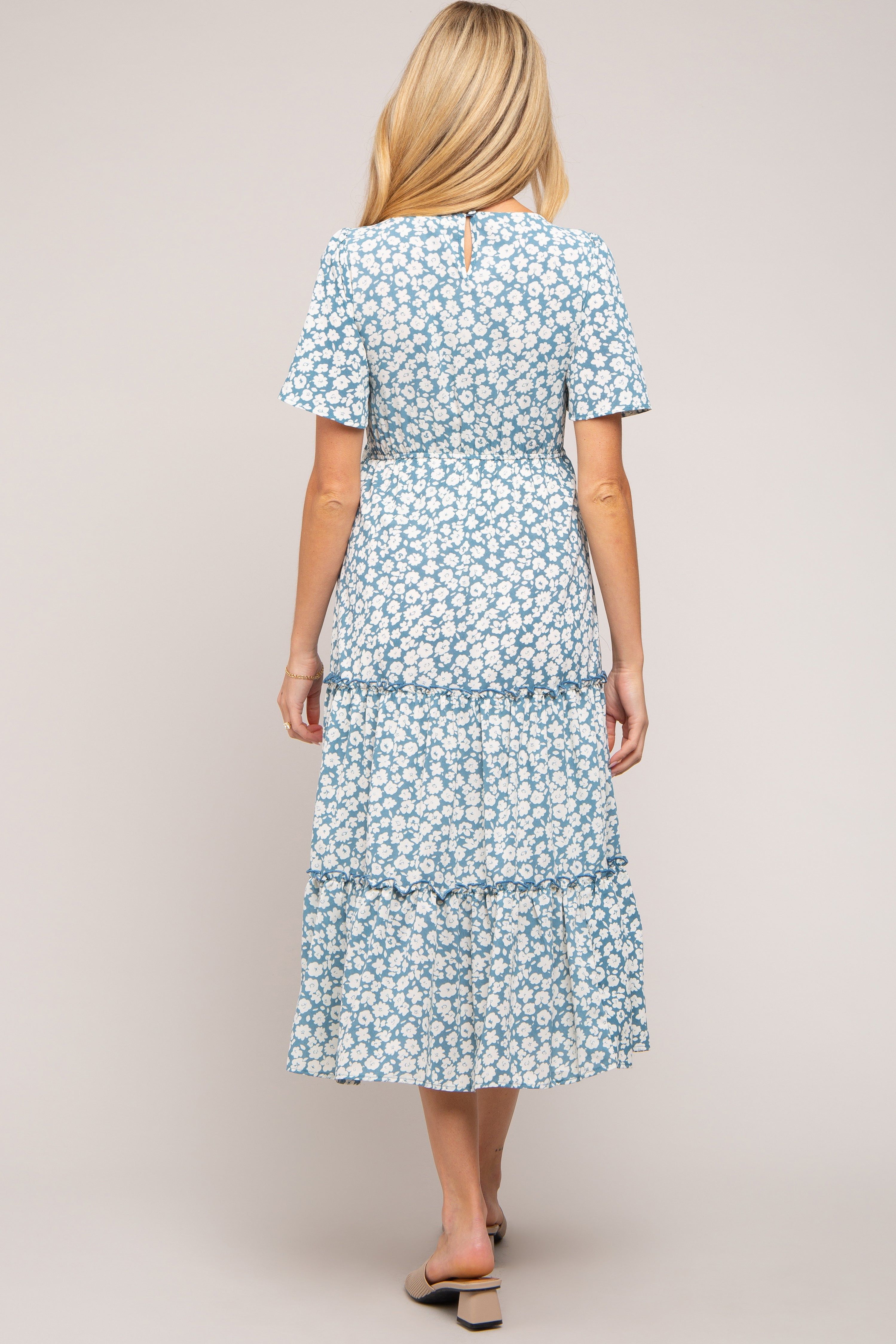 Light Blue Floral Tiered Maternity Midi Dress sold by Pinkblush product image thumbnail 4