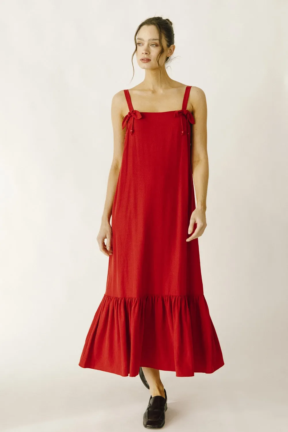 Red Monochromatic Shift Midi Dress sold by Pinkblush