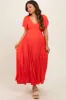 Coral V-Neck Flutter Short Sleeve Maternity Midi Dress sold by Pinkblush