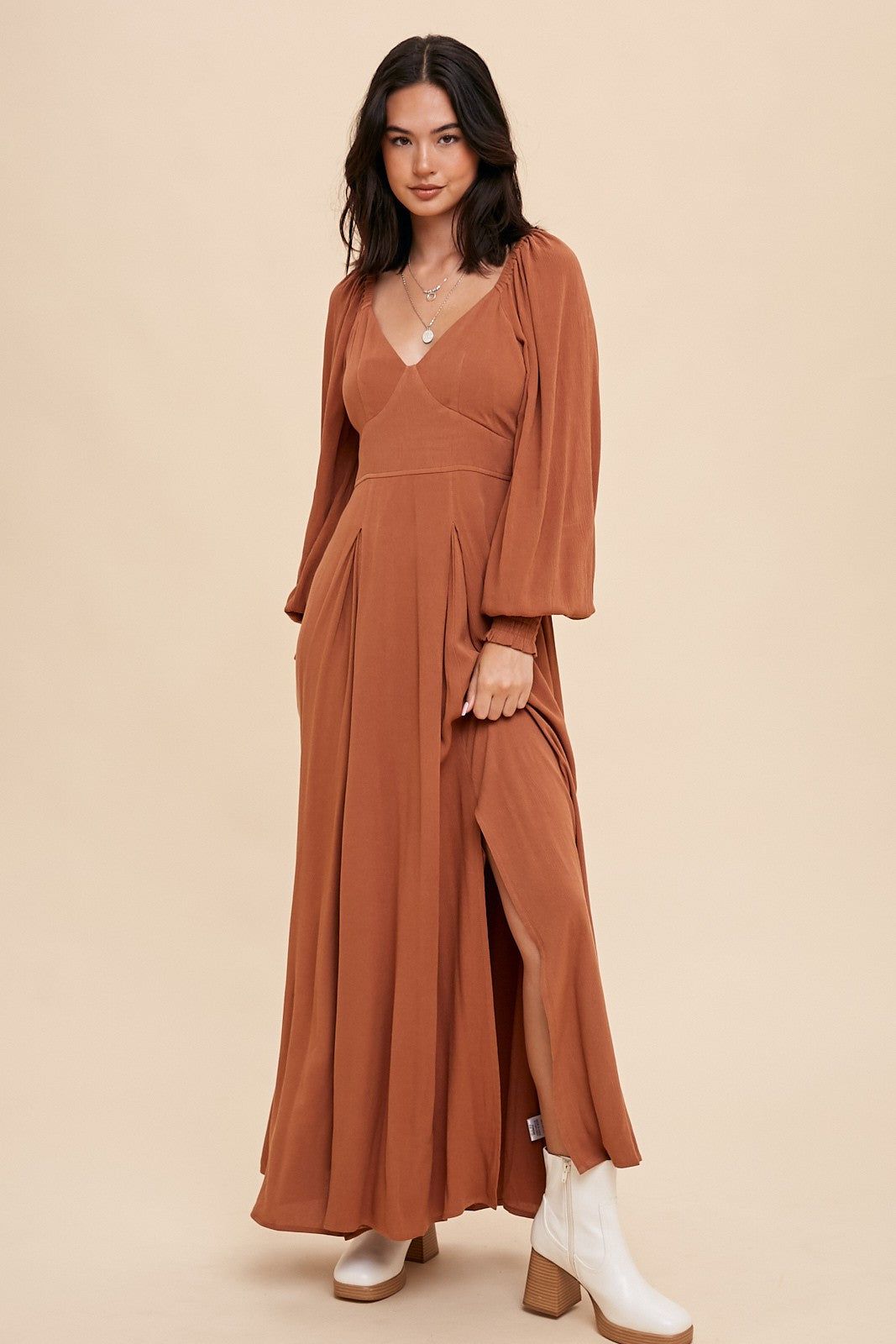 Camel Flared Maxi Dress sold by Pinkblush product image thumbnail 2