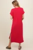 Red Ribbed Short Sleeve Maternity Midi Dress sold by Pinkblush