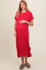 Red Ribbed Short Sleeve Maternity Midi Dress sold by Pinkblush